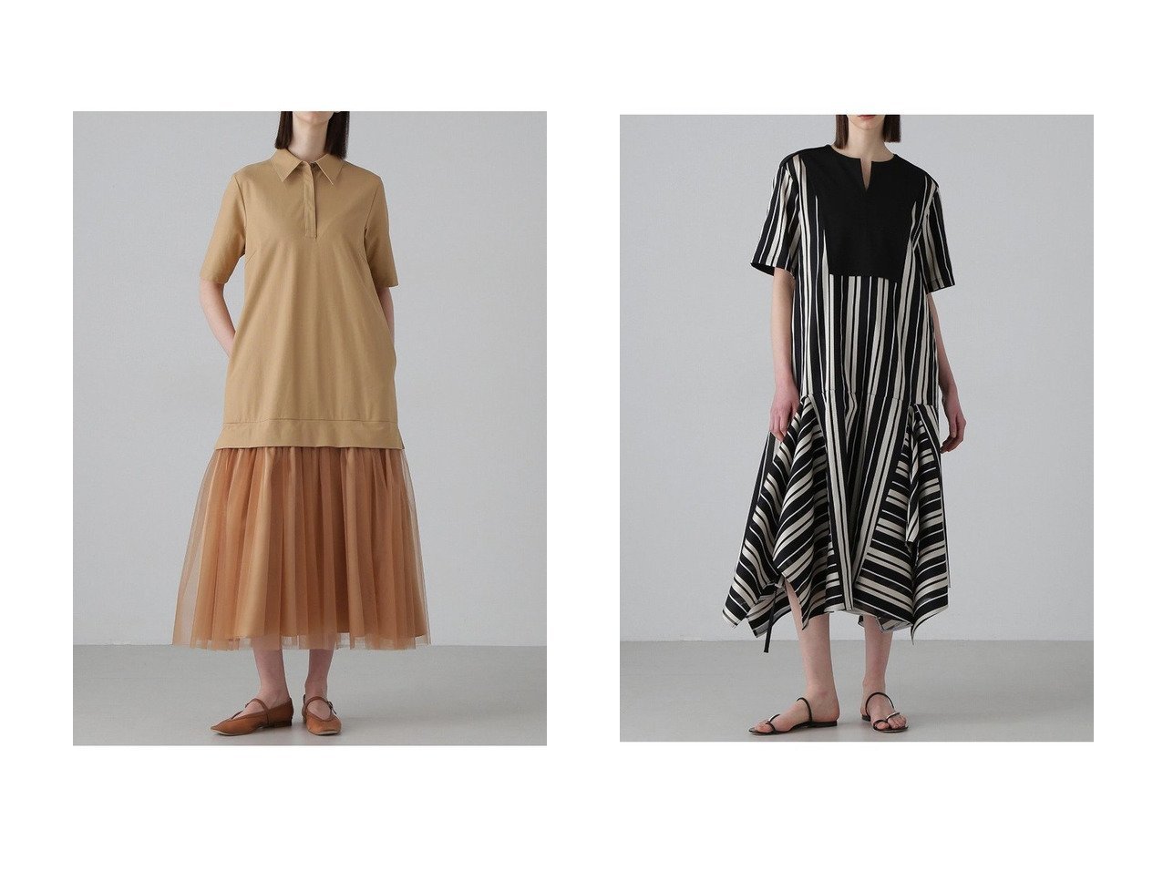 【ADORE/アドーア】のメモリートリコットワンピース&ボールドストライプジャガードワンピース 【ワンピース、ドレス】 おすすめ人気トレンドファッション通販アイテム インテリア・キッズ・メンズ・レディースファッション・服の通販 founy(ファニー) 　ファッション　Fashion　レディースファッション　WOMEN　ワンピース　Dress　チュニック　Tunic　チュニック　Tunic　チュール　Tulle　ドッキング　Docking　パターン　Pattern　ポロシャツ　Polo Shirt　ロング　Long　エレガント 上品　Elegant　NEW・新作・新着・新入荷　New Arrivals　ベージュ系　Beige　ブラック系　Black　|ID:crp329100000215047