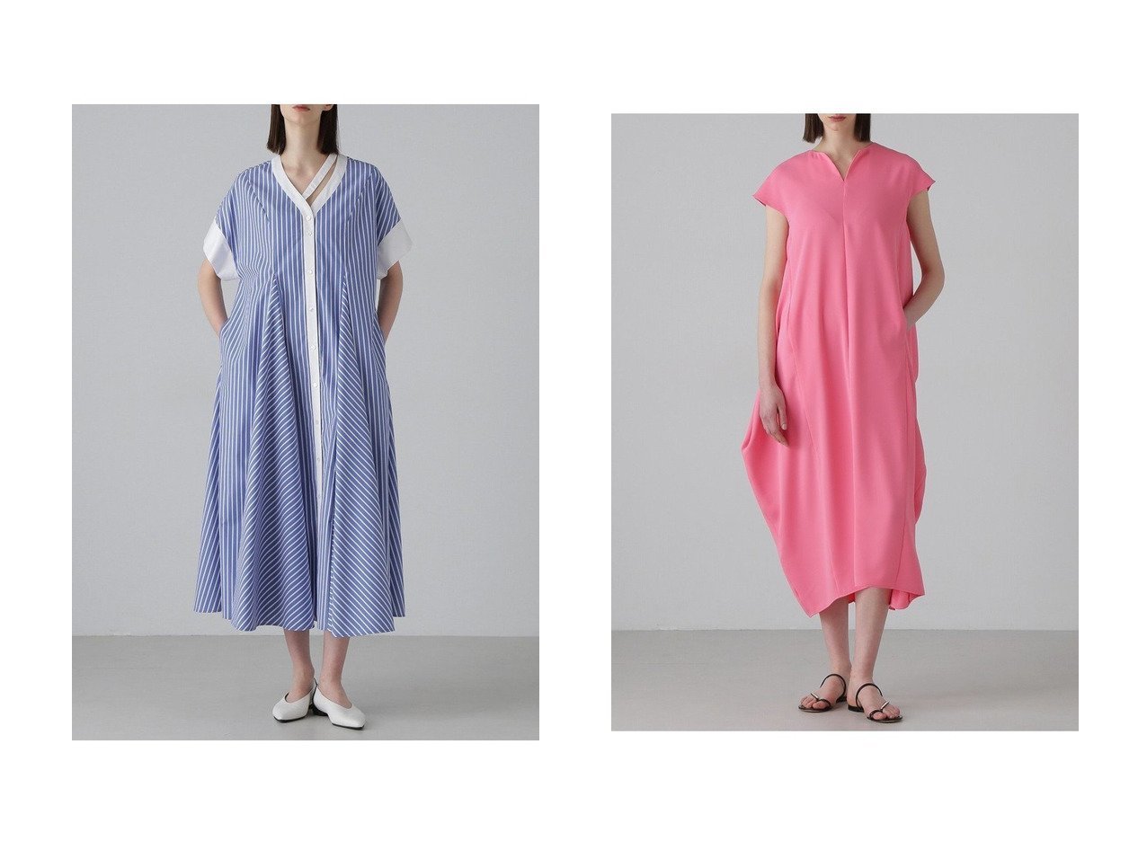 【ADORE/アドーア】のクリアジョーゼットワンピース&クリアストライプワンピース 【ワンピース、ドレス】 おすすめ人気トレンドファッション通販アイテム インテリア・キッズ・メンズ・レディースファッション・服の通販 founy(ファニー) 　ファッション　Fashion　レディースファッション　WOMEN　ワンピース　Dress　チュニック　Tunic　おすすめ　Recommend　アシンメトリー　Asymmetry　カフス　Cuffs　ストライプ　Stripe　チュニック　Tunic　ドレス　Dress　フォルム　Form　フロント　Front　ロング　Long　夏　Summer　NEW・新作・新着・新入荷　New Arrivals　旅行　Travel　無地　Plain Color　ジョーゼット　Georgette　ドレープ　Drape　フリル　Frills　エレガント 上品　Elegant　ブルー系　Blue　レッド系　Red　|ID:crp329100000215048
