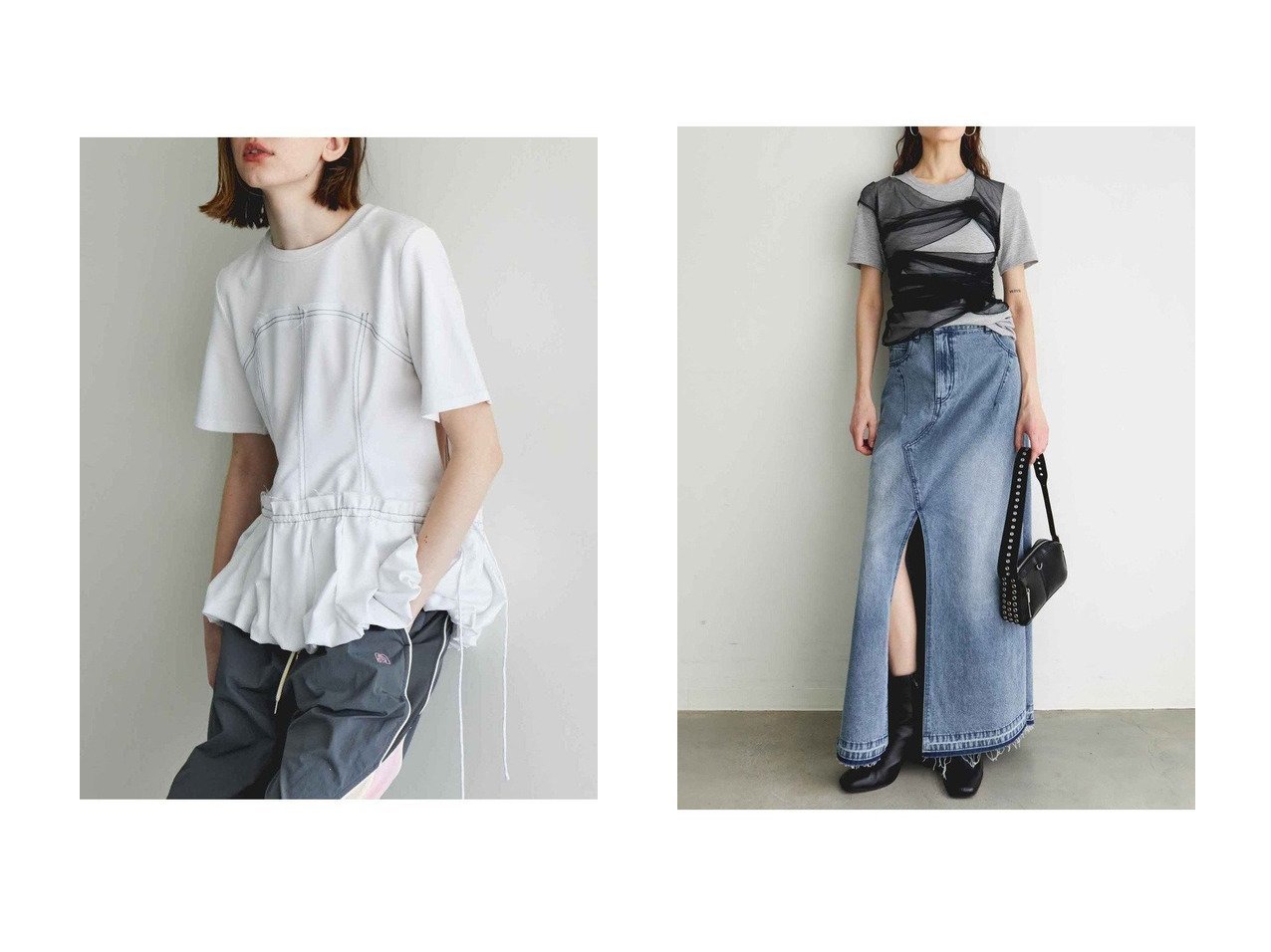 【MAISON SPECIAL/メゾンスペシャル】のDocking Balloon Hem T-ドッキングバルーンヘムTシャツ&フラワーモチーフチュールレイヤードトップス 【トップス、カットソー】 おすすめ人気トレンドファッション通販アイテム インテリア・キッズ・メンズ・レディースファッション・服の通販 founy(ファニー) 　ファッション　Fashion　レディースファッション　WOMEN　トップス・カットソー　Tops/Tshirt　シャツ/ブラウス　Shirts/Blouses　ロング / Tシャツ　T-Shirts　カットソー　Cut and Sewn　花柄・フラワープリント・モチーフ　Flower Patterns　コルセット　Corset　ショート　Short　ストレッチ　Stretch　スピンドル　Spindle　スリーブ　Sleeve　デニム　Denim　おすすめ　Recommend　エレガント 上品　Elegant　NEW・新作・新着・新入荷　New Arrivals　グレー系　Gray　ブラック系　Black　ホワイト系　White　|ID:crp329100000215055