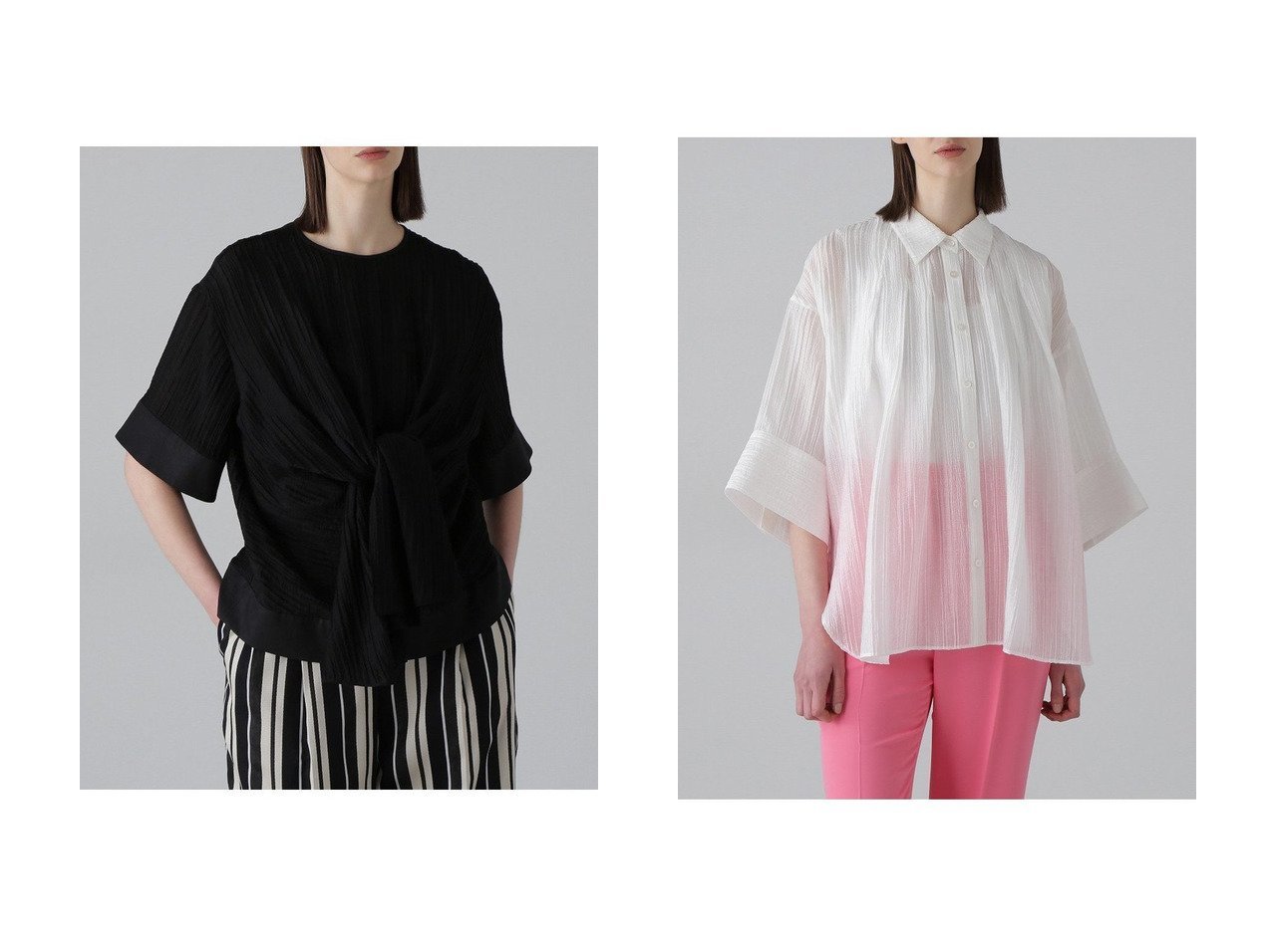 【ADORE/アドーア】のワッシャーシアータックブラウス&ワッシャーシアーリボンブラウス 【トップス、カットソー】 おすすめ人気トレンドファッション通販アイテム インテリア・キッズ・メンズ・レディースファッション・服の通販 founy(ファニー) 　ファッション　Fashion　レディースファッション　WOMEN　トップス・カットソー　Tops/Tshirt　シャツ/ブラウス　Shirts/Blouses　ショート　Short　ジャカード　Jacquard　ストライプ　Stripe　スリーブ　Sleeve　フェミニン　Feminine　フロント　Front　リボン　Ribbon　ワッシャー　Washer　NEW・新作・新着・新入荷　New Arrivals　ブラック系　Black　ホワイト系　White　|ID:crp329100000215066