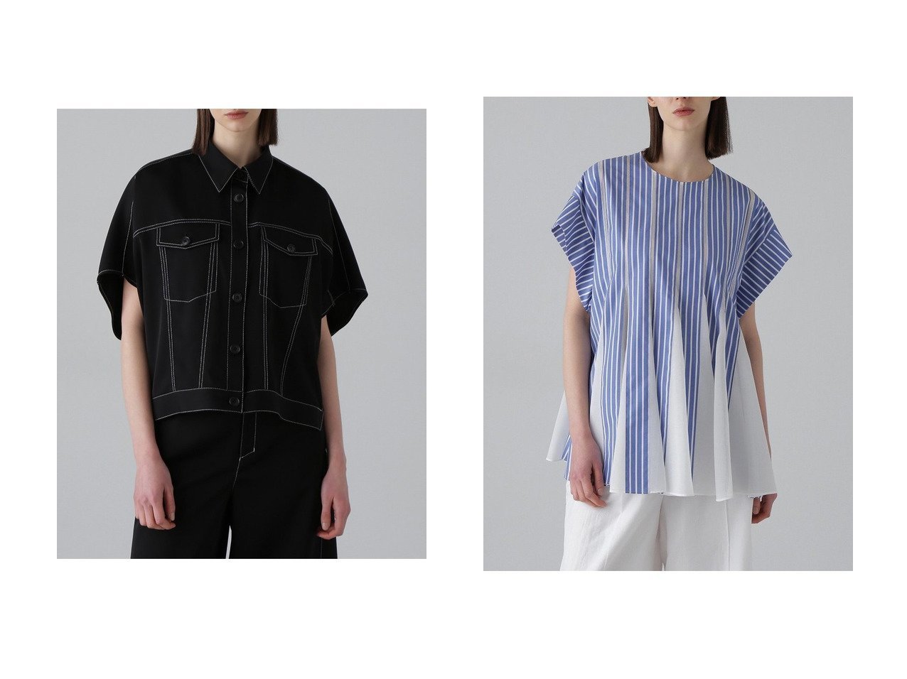 【ADORE/アドーア】のクリアストライプブラウス&ドライストレッチツイルブラウス 【トップス、カットソー】 おすすめ人気トレンドファッション通販アイテム インテリア・キッズ・メンズ・レディースファッション・服の通販 founy(ファニー) 　ファッション　Fashion　レディースファッション　WOMEN　トップス・カットソー　Tops/Tshirt　シャツ/ブラウス　Shirts/Blouses　おすすめ　Recommend　ショート　Short　ジャケット　Jacket　スリーブ　Sleeve　セットアップ　Set Up　ツイル　Twill　デニム　Denim　ドレープ　Drape　エレガント 上品　Elegant　夏　Summer　NEW・新作・新着・新入荷　New Arrivals　春　Spring　S/S・春夏　Ss・Spring/Summer　ブラック系　Black　ブルー系　Blue　|ID:crp329100000215067