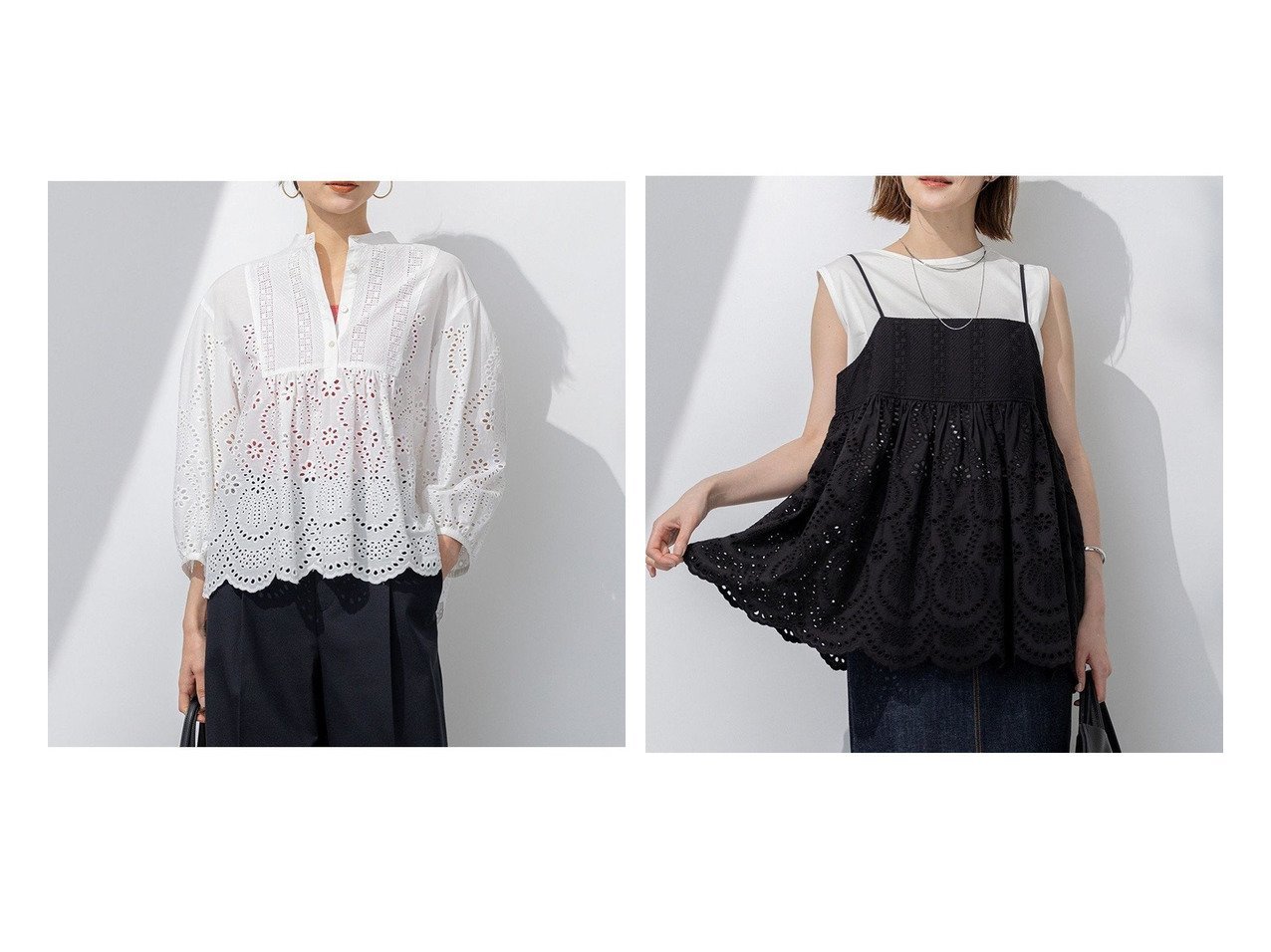 【NIJYUSANKU/23区】の【/洗える】コットンエンブロイダリー クロップド ブラウス&【/洗える】コットンエンブロイダリー キャミソール おすすめ人気トレンドファッション通販アイテム インテリア・キッズ・メンズ・レディースファッション・服の通販 founy(ファニー) 　ファッション　Fashion　レディースファッション　WOMEN　トップス・カットソー　Tops/Tshirt　キャミソール / ノースリーブ　No Sleeves　シャツ/ブラウス　Shirts/Blouses　春　Spring　洗える　Washable　カーディガン　Cardigan　キャミソール　Camisole　コンパクト　Compact　スカラップ　Scalloped　ストライプ　Stripe　透かし　Watermark　トレンド　Trend　レース　Race　S/S・春夏　Ss・Spring/Summer　NEW・新作・新着・新入荷　New Arrivals　夏　Summer　2025年　2025　2025春夏・S/S　Ss,Spring/Summer,2025　ブラック系　Black　ホワイト系　White　ブルー系　Blue　|ID:crp329100000215338