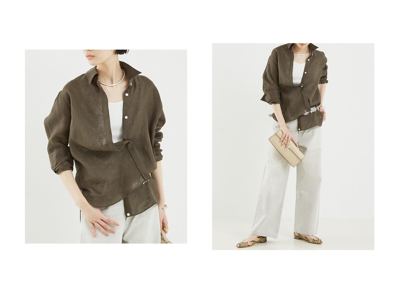 【THE STORE by C/ザ ストア バイ シー】のリネンシャツ 【通販サイトで人気ランキング上位、おすすめ!レディースファッション通販】 おすすめ人気トレンドファッション通販アイテム インテリア・キッズ・メンズ・レディースファッション・服の通販 founy(ファニー) 　ファッション　Fashion　レディースファッション　WOMEN　トップス・カットソー　Tops/Tshirt　シャツ/ブラウス　Shirts/Blouses　カシュクール　Cachecoeur　スラックス　Slacks　スリーブ　Sleeve　デニム　Denim　リネン　Linen　ロング　Long　エレガント 上品　Elegant　夏　Summer　NEW・新作・新着・新入荷　New Arrivals　ホワイト系　White　ブラック系　Black　グリーン系　Green　|ID:crp329100000215621