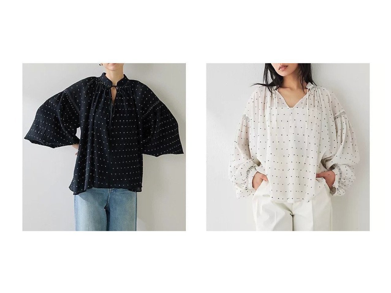 【Whim Gazette/ウィムガゼット】のドットシシュウブラウス 【スカート】 おすすめ人気トレンドファッション通販アイテム インテリア・キッズ・メンズ・レディースファッション・服の通販 founy(ファニー) 　ファッション　Fashion　レディースファッション　WOMEN　トップス・カットソー　Tops/Tshirt　シャツ/ブラウス　Shirts/Blouses　2025年　2025　2025春夏・S/S　Ss,Spring/Summer,2025　シャーリング　Shirring　スキッパー　Skipper　デコルテ　Decolletage　ドット　Dot　夏　Summer　春　Spring　ブラック系　Black　ホワイト系　White　|ID:crp329100000215695