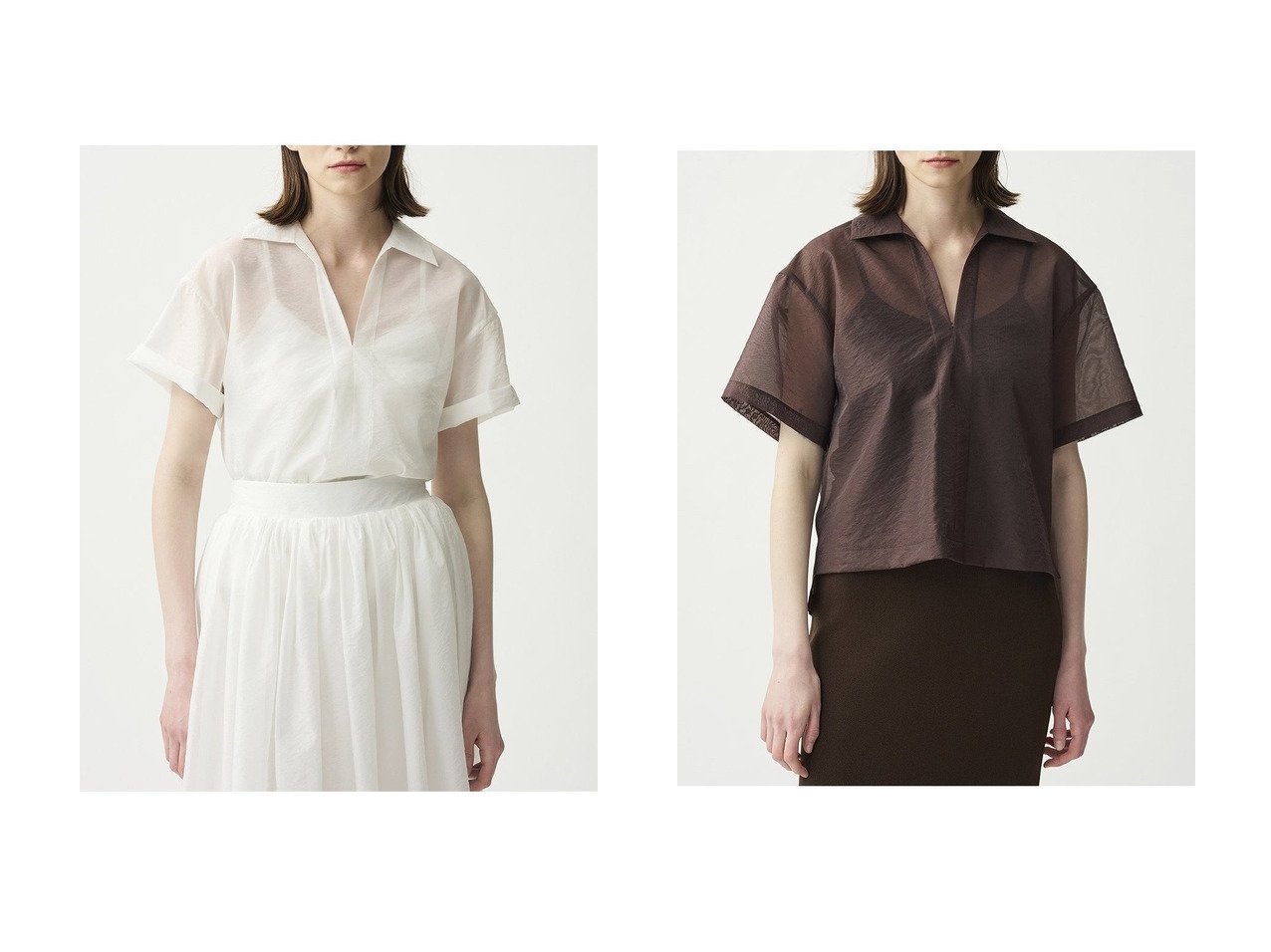 【uncrave/アンクレイヴ】のシアーオーガンジーショートシャツ 【トップス、カットソー】 おすすめ人気トレンドファッション通販アイテム インテリア・キッズ・メンズ・レディースファッション・服の通販 founy(ファニー) 　ファッション　Fashion　レディースファッション　WOMEN　トップス・カットソー　Tops/Tshirt　シャツ/ブラウス　Shirts/Blouses　インナー　Inner　エアリー　Airy　オーガンジー　Organdy　サマー　Summer　シアー　Sheer　ショート　Short　シンプル　Simple　スキッパー　Skipper　スリーブ　Sleeve　セットアップ　Set Up　ドレス　Dress　フレア　Flare　ブライト　Bright　ペプラム　Peplum　エレガント 上品　Elegant　NEW・新作・新着・新入荷　New Arrivals　ブラック系　Black　ブラウン系　Brown　|ID:crp329100000216363