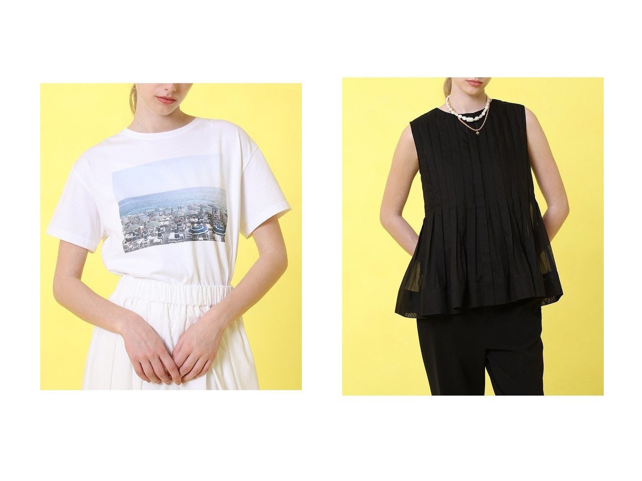 【ANAYI/アナイ】のボイルプリーツペプラム ブラウス&コットン天竺プリントTシャツ おすすめ人気トレンドファッション通販アイテム インテリア・キッズ・メンズ・レディースファッション・服の通販 founy(ファニー) 　ファッション　Fashion　レディースファッション　WOMEN　トップス・カットソー　Tops/Tshirt　シャツ/ブラウス　Shirts/Blouses　ロング / Tシャツ　T-Shirts　カットソー　Cut and Sewn　キャミソール / ノースリーブ　No Sleeves　なめらか　Smooth　イタリア　Italy　コレクション　Collection　ショート　Short　スリーブ　Sleeve　ドロップ　Drop　フォルム　Form　プリント　Print　ボックス　Box　ボーダー　Border　モノトーン　Monotone　リラックス　Relax　エレガント 上品　Elegant　NEW・新作・新着・新入荷　New Arrivals　ホワイト系　White　ブルー系　Blue　ブラック系　Black　|ID:crp329100000216657
