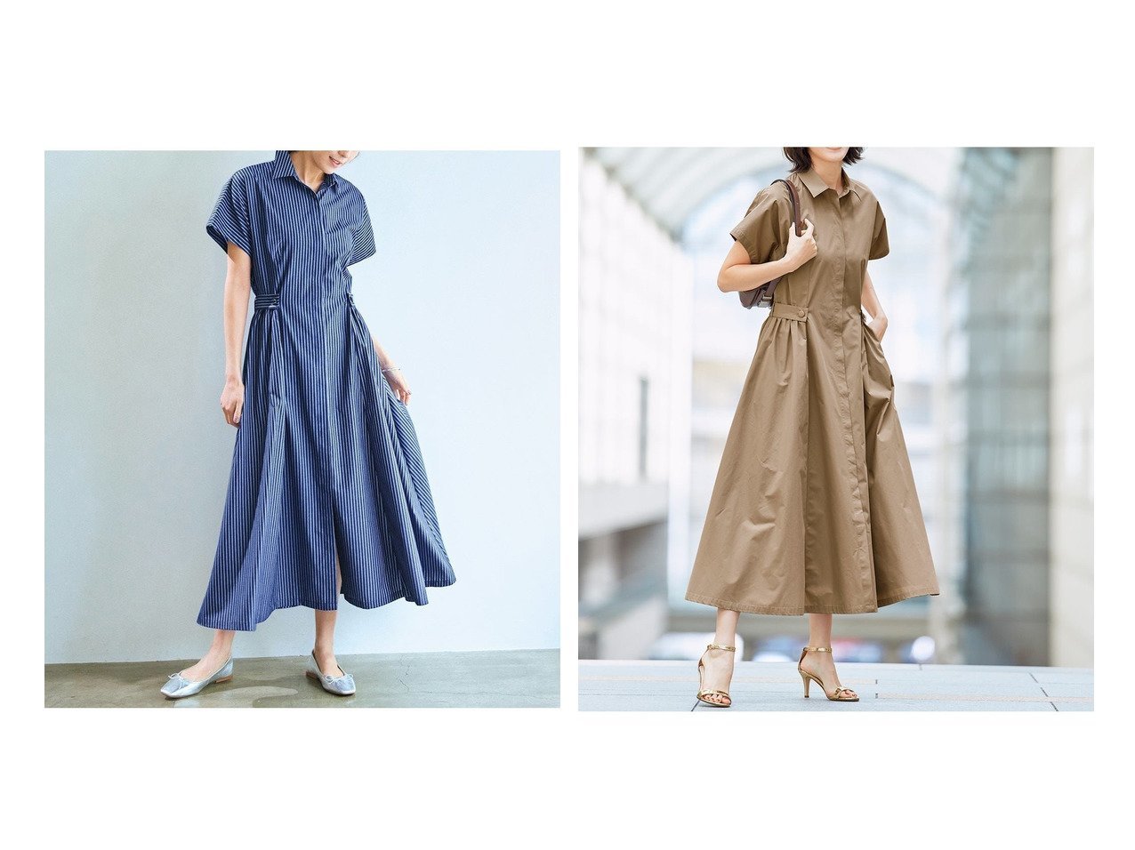 【DoCLASSE/ドゥクラッセ】のコットン混ブロード・ギャザーシャツワンピ 40代50代からの婦人服 おすすめ人気トレンドファッション通販アイテム インテリア・キッズ・メンズ・レディースファッション・服の通販 founy(ファニー) 　ファッション　Fashion　レディースファッション　WOMEN　ワンピース　Dress　シャツワンピース　Shirt Dresses　NEW・新作・新着・新入荷　New Arrivals　ギャザー　Gather　フレア　Flare　ブルー系　Blue　|ID:crp329100000216682