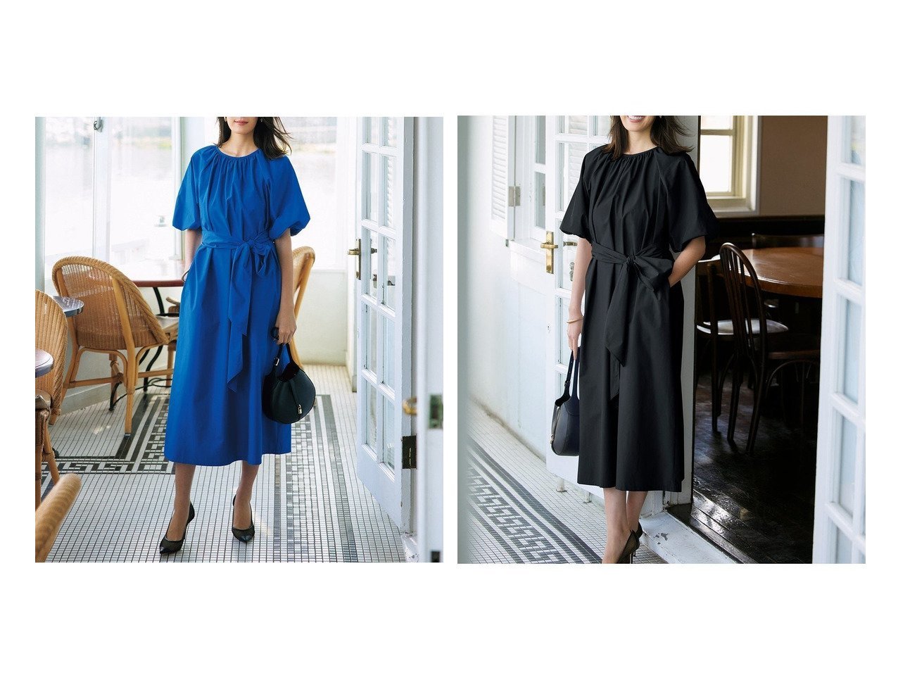 【DoCLASSE/ドゥクラッセ】のタイプライターコットン・バルーン袖ワンピース 40代50代からの婦人服 おすすめ人気トレンドファッション通販アイテム インテリア・キッズ・メンズ・レディースファッション・服の通販 founy(ファニー) 　ファッション　Fashion　レディースファッション　WOMEN　ワンピース　Dress　NEW・新作・新着・新入荷　New Arrivals　ギャザー　Gather　スリーブ　Sleeve　タイプライター　Typewriter　バルーン　Balloon　リボン　Ribbon　夏　Summer　ブルー系　Blue　ブラック系　Black　|ID:crp329100000216683