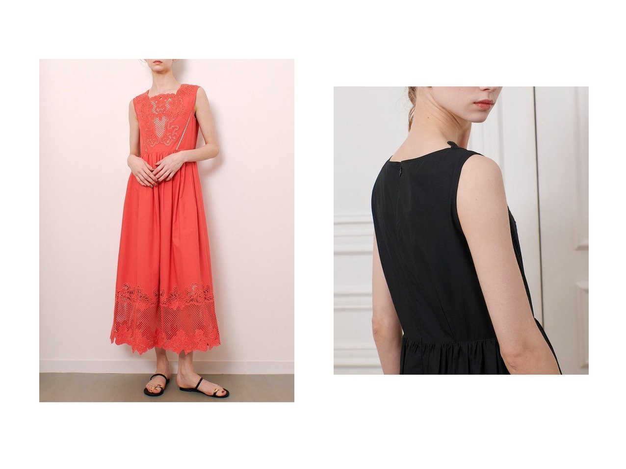 【allureville/アルアバイル】の【LOULOU WILLOUGHBY】エンブロイダリーノースリワンピース 【通販サイトで人気ランキング上位、おすすめ!レディースファッション通販 / Popular clothes】   おすすめ人気トレンドファッション通販アイテム インテリア・キッズ・メンズ・レディースファッション・服の通販 founy(ファニー) 　ファッション　Fashion　レディースファッション　WOMEN　ワンピース　Dress　チュニック　Tunic　ギャザー　Gather　サマー　Summer　スクエア　Square　チュニック　Tunic　デコルテ　Decolletage　ドレス　Dress　フィット　Fit　メッシュ　Mesh　モダン　Modern　ロング　Long　夏　Summer　レッド系　Red　ブラック系　Black　|ID:crp329100000216757