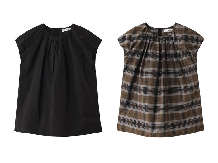 【ebure/エブール】のナチュラルドライタフタ バルーンブラウス&シルクコットンチェック バルーンブラウス 【トップス、カットソー】 おすすめ人気トレンドファッション通販アイテム 人気、トレンドファッション・服の通販 founy(ファニー) 　ファッション　Fashion　レディースファッション　WOMEN　トップス・カットソー　Tops/Tshirt　シャツ/ブラウス　Shirts/Blouses　おすすめ　Recommend　ギャザー　Gather　ショート　Short　スリーブ　Sleeve　タフタ　Taffeta　デニム　Denim　バルーン　Balloon　マニッシュ　Mannish　|ID:crp329100000216771