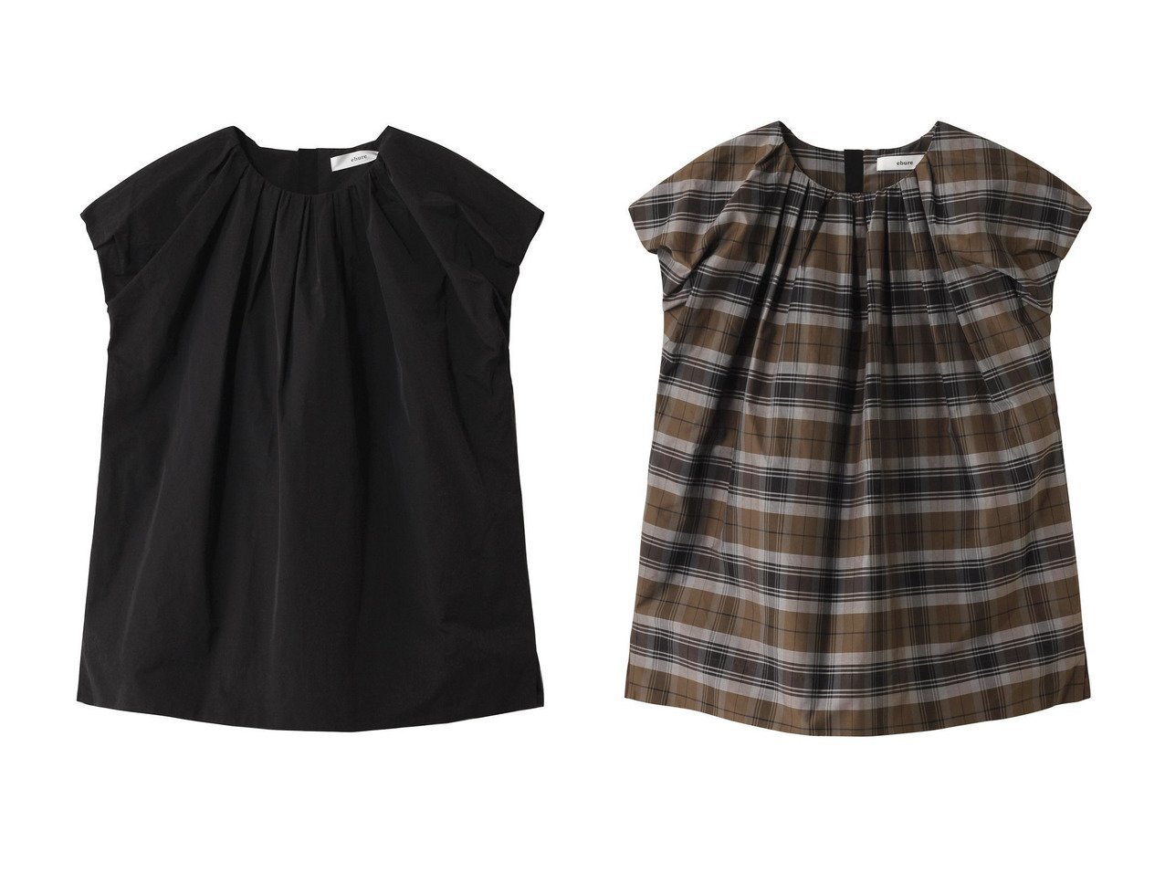 【ebure/エブール】のナチュラルドライタフタ バルーンブラウス&シルクコットンチェック バルーンブラウス 【トップス、カットソー】 おすすめ人気トレンドファッション通販アイテム インテリア・キッズ・メンズ・レディースファッション・服の通販 founy(ファニー) 　ファッション　Fashion　レディースファッション　WOMEN　トップス・カットソー　Tops/Tshirt　シャツ/ブラウス　Shirts/Blouses　おすすめ　Recommend　ギャザー　Gather　ショート　Short　スリーブ　Sleeve　タフタ　Taffeta　デニム　Denim　バルーン　Balloon　マニッシュ　Mannish　ブラック系　Black　ブラウン系　Brown　|ID:crp329100000216771