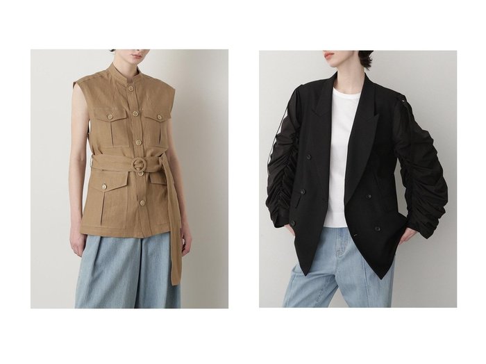 【hueLe Museum/ヒューエルミュージアム】の【STUMBLY】Detachable Sheer Sleeve Jacket&【STUMBLY】Belted Sleeveless Jacket おすすめ人気トレンドファッション通販アイテム 人気、トレンドファッション・服の通販 founy(ファニー) ファッション Fashion レディースファッション WOMEN アウター Coat Outerwear ジャケット Jackets サマー Summer ジャケット Jacket スタンド Stand プリーツ Pleats ポケット Pocket ミリタリー Military リネン Linen 夏 Summer ダブル Double |ID:crp329100000216828