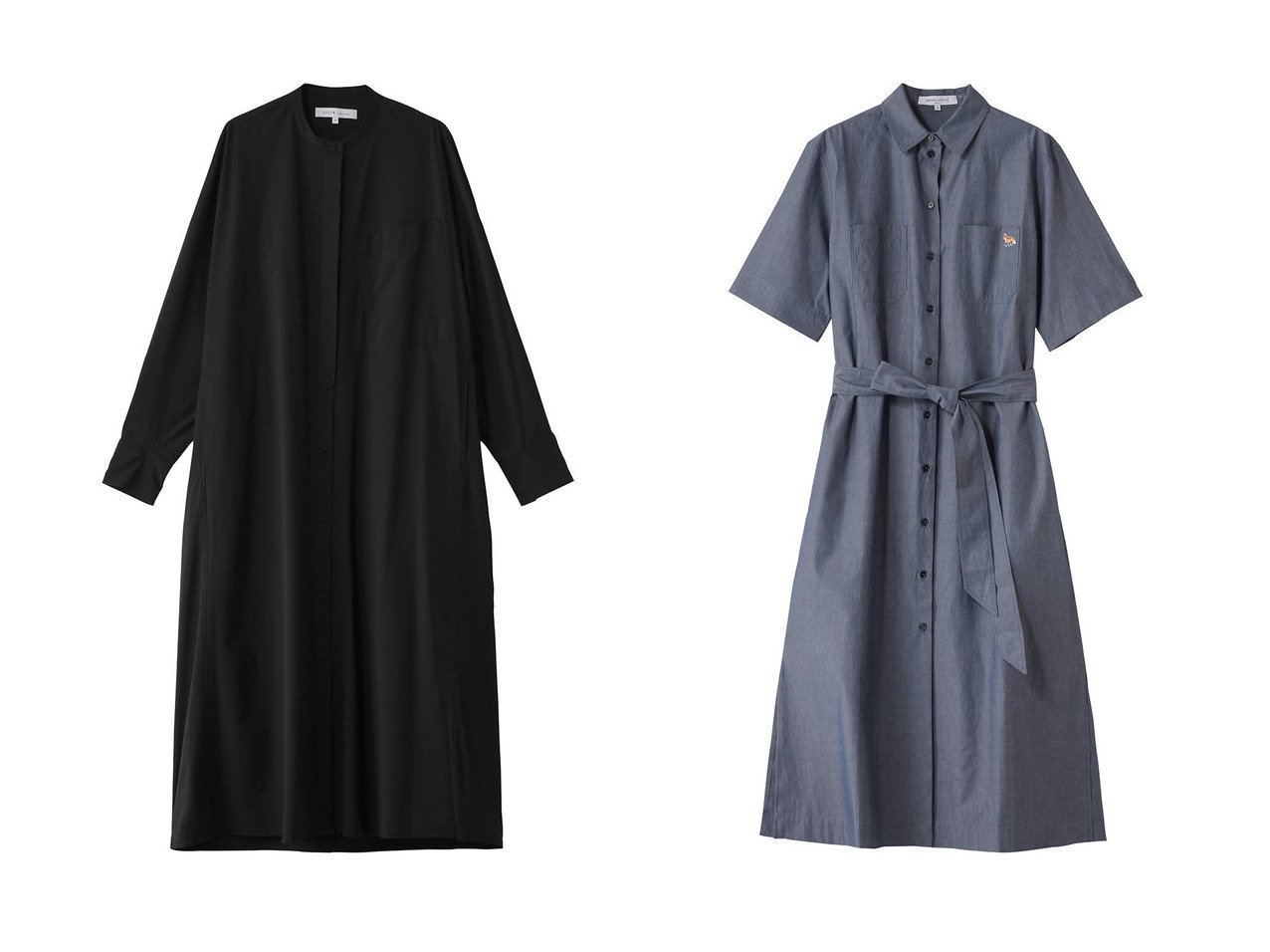 【MAISON KITSUNE/メゾン キツネ】のDOUBLE POCKET シャツドレス&【ESSEN LAUTREAMONT/エッセン ロートレアモン】のポリエステルストレッチ ハッスイカコウドレス 【ワンピース、ドレス】 おすすめ人気トレンドファッション通販アイテム インテリア・キッズ・メンズ・レディースファッション・服の通販 founy(ファニー) 　ファッション　Fashion　レディースファッション　WOMEN　ワンピース　Dress　ドレス　Party Dresses　チュニック　Tunic　ストレッチ　Stretch　チュニック　Tunic　ドレス　Dress　リラックス　Relax　ロング　Long　NEW・新作・新着・新入荷　New Arrivals　ブラック系　Black　|ID:crp329100000216846