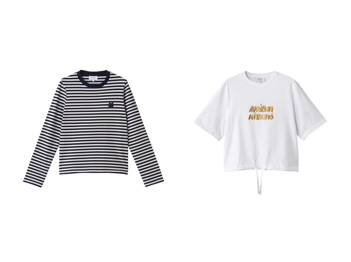 【MAISON KITSUNE/メゾン キツネ】のBUBBLE LOGO DRAWSTRING COMFORT Tシャツ&BOLD FOX HEAD PATCH MULTI ストライプレギュラーロングスリーブTシャツ 【トップス、カットソー】 おすすめ人気トレンドファッション通販アイテム 人気、トレンドファッション・服の通販 founy(ファニー) 　ファッション　Fashion　レディースファッション　WOMEN　トップス・カットソー　Tops/Tshirt　シャツ/ブラウス　Shirts/Blouses　ロング / Tシャツ　T-Shirts　カットソー　Cut and Sewn　インナー　Inner　スリーブ　Sleeve　ボーダー　Border　ロング　Long　ワンポイント　One Point　NEW・新作・新着・新入荷　New Arrivals　ショート　Short　シンプル　Simple　デニム　Denim　トレンド　Trend　ドローストリング　Drawstring　バランス　Balance　ボトム　Bottom　モコモコ　Fluffy　|ID:crp329100000216854