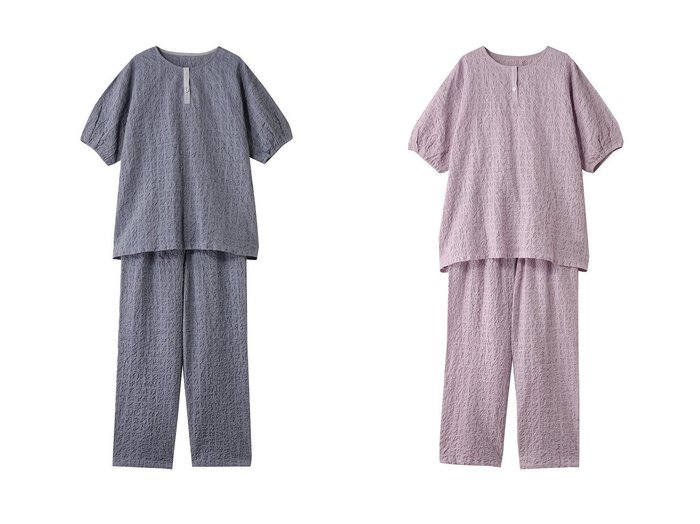 【KID BLUE/キッドブルー】のシャーリングブロックパジャマ 【ルームウェア・パジャマ】 おすすめ人気トレンドファッション通販アイテム 人気、トレンドファッション・服の通販 founy(ファニー) 　ファッション　Fashion　レディースファッション　WOMEN　シャーリング　Shirring　パジャマ　Pajamas　フェミニン　Feminine　ブロック　Block　リラックス　Relax　夏　Summer　NEW・新作・新着・新入荷　New Arrivals　|ID:crp329100000216856