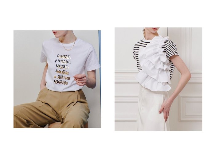 【allureville/アルアバイル】のメタリックレイヤードロゴTシャツ&【LOULOU WILLOUGHBY】ギャザーレイヤーTシャツ 【通販サイトで人気ランキング上位、おすすめ!レディースファッション通販 / Popular clothes】   おすすめ人気トレンドファッション通販アイテム 人気、トレンドファッション・服の通販 founy(ファニー) ファッション Fashion レディースファッション WOMEN トップス・カットソー Tops/Tshirt シャツ/ブラウス Shirts/Blouses ロング / Tシャツ T-Shirts カットソー Cut and Sewn インナー Inner カーディガン Cardigan グラフィック Graphic サロペット Overalls ショート Short ジャケット Jacket スリーブ Sleeve プリント Print ラバー Rubber 人気 Popularity 再入荷 Restock/Back In Stock/Re Arrival 定番 Standard ギャザー Gather タフタ Taffeta バランス Balance ボーダー Border 今季 This Season |ID:crp329100000216881