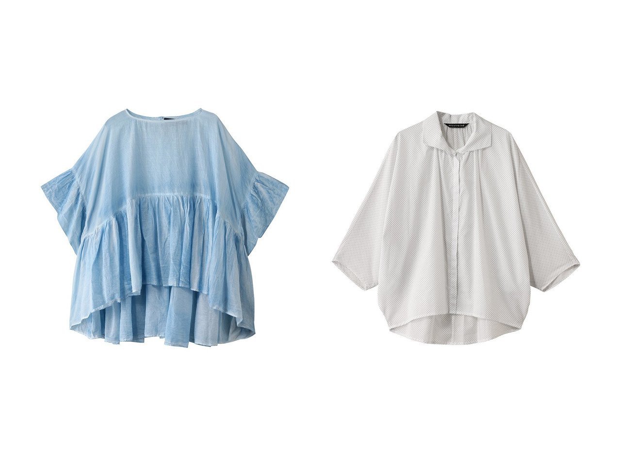 【mizuiro ind/ミズイロ インド】のdots gather dolman shirt シャツ&pigment dyed gathered blouse ブラウス 【トップス、カットソー】 おすすめ人気トレンドファッション通販アイテム インテリア・キッズ・メンズ・レディースファッション・服の通販 founy(ファニー) 　ファッション　Fashion　レディースファッション　WOMEN　トップス・カットソー　Tops/Tshirt　シャツ/ブラウス　Shirts/Blouses　ギャザー　Gather　シアー　Sheer　ショート　Short　スリーブ　Sleeve　ヴィンテージ　Vintage　NEW・新作・新着・新入荷　New Arrivals　ブルー系　Blue　|ID:crp329100000216919