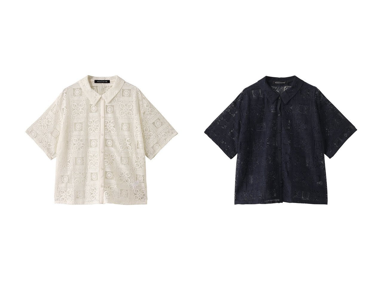 【mizuiro ind/ミズイロ インド】のtile lace shirt シャツ 【トップス、カットソー】 おすすめ人気トレンドファッション通販アイテム インテリア・キッズ・メンズ・レディースファッション・服の通販 founy(ファニー) 　ファッション　Fashion　レディースファッション　WOMEN　トップス・カットソー　Tops/Tshirt　シャツ/ブラウス　Shirts/Blouses　インナー　Inner　シアー　Sheer　ショート　Short　スリーブ　Sleeve　レース　Race　NEW・新作・新着・新入荷　New Arrivals　イエロー系　Yellow　ブルー系　Blue　ブラック系　Black　|ID:crp329100000216920
