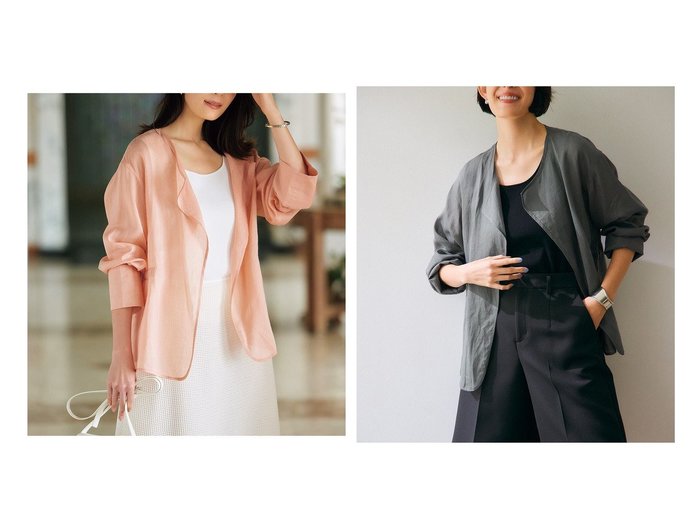 【DoCLASSE/ドゥクラッセ】のシアーラミー・ノーカラージャケット 【40代50代からの婦人服 通販サイトで人気ランキング上位、おすすめ!レディースファッション通販 / Popular clothes】  おすすめ人気トレンドファッション通販アイテム 人気、トレンドファッション・服の通販 founy(ファニー) ファッション Fashion レディースファッション WOMEN アウター Coat Outerwear ジャケット Jackets ノーカラージャケット No Collar Leather Jackets NEW・新作・新着・新入荷 New Arrivals ジャケット Jacket ドレープ Drape リボン Ribbon |ID:crp329100000216939
