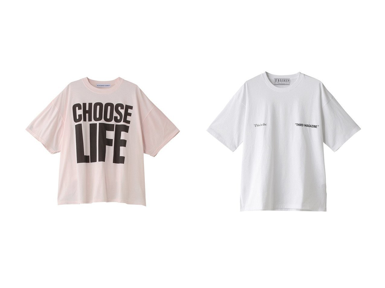 【THIRD MAGAZINE/サードマガジン】の【ELLE SHOP限定】サイドスリットTシャツ&【別注】KATHARINE HAMNETT CHOOSE LIFE Tシャツ 【通販サイトで人気ランキング上位、おすすめ!レディースファッション通販 / Popular clothes】  おすすめ人気トレンドファッション通販アイテム インテリア・キッズ・メンズ・レディースファッション・服の通販 founy(ファニー) 　ファッション　Fashion　レディースファッション　WOMEN　トップス・カットソー　Tops/Tshirt　シャツ/ブラウス　Shirts/Blouses　ロング / Tシャツ　T-Shirts　カットソー　Cut and Sewn　ショート　Short　スリーブ　Sleeve　フロント　Front　ボトム　Bottom　別注　Special Order　ジャケット　Jacket　スリット　Slit　デニム　Denim　トレンド　Trend　プリーツ　Pleats　レッド系　Red　ホワイト系　White　|ID:crp329100000216950