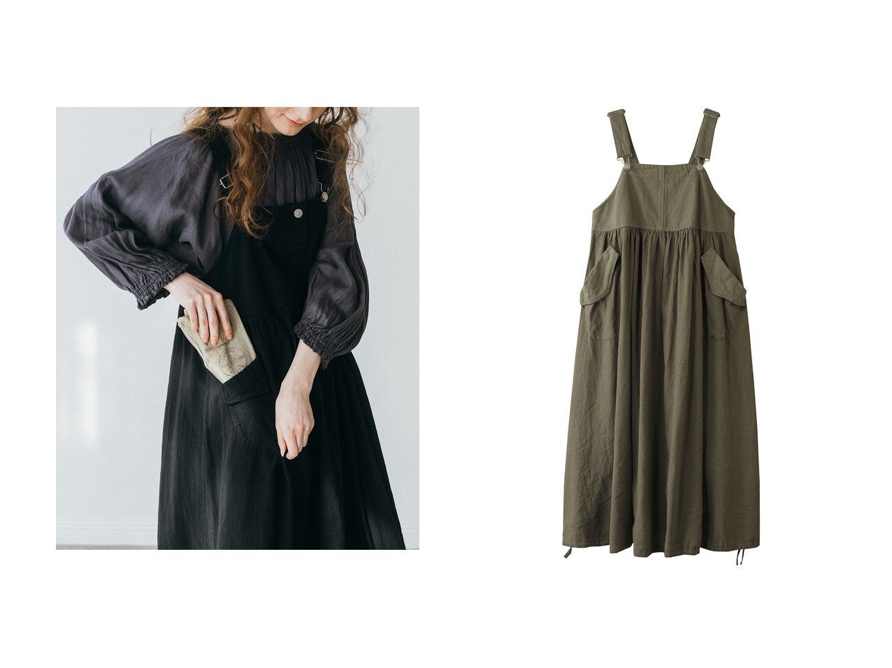 【nest Robe/ネストローブ】のアップサイクルリノ コットンリネンサロペットドレス おすすめ人気トレンドファッション通販アイテム インテリア・キッズ・メンズ・レディースファッション・服の通販 founy(ファニー) 　ファッション　Fashion　レディースファッション　WOMEN　ワンピース　Dress　ドレス　Party Dresses　チュニック　Tunic　サロペット　Salopette　カットソー　Cut And Sew　チュニック　Tunic　ドッキング　Docking　バルーン　Balloon　フェミニン　Feminine　フレア　Flare　ループ　Loop　ロング　Long　ワーク　Work　ヴィンテージ　Vintage　今季　This Season　ビジネス 仕事 通勤　Business　定番　Standard　NEW・新作・新着・新入荷　New Arrivals　グリーン系　Green　ブラック系　Black　|ID:crp329100000216959