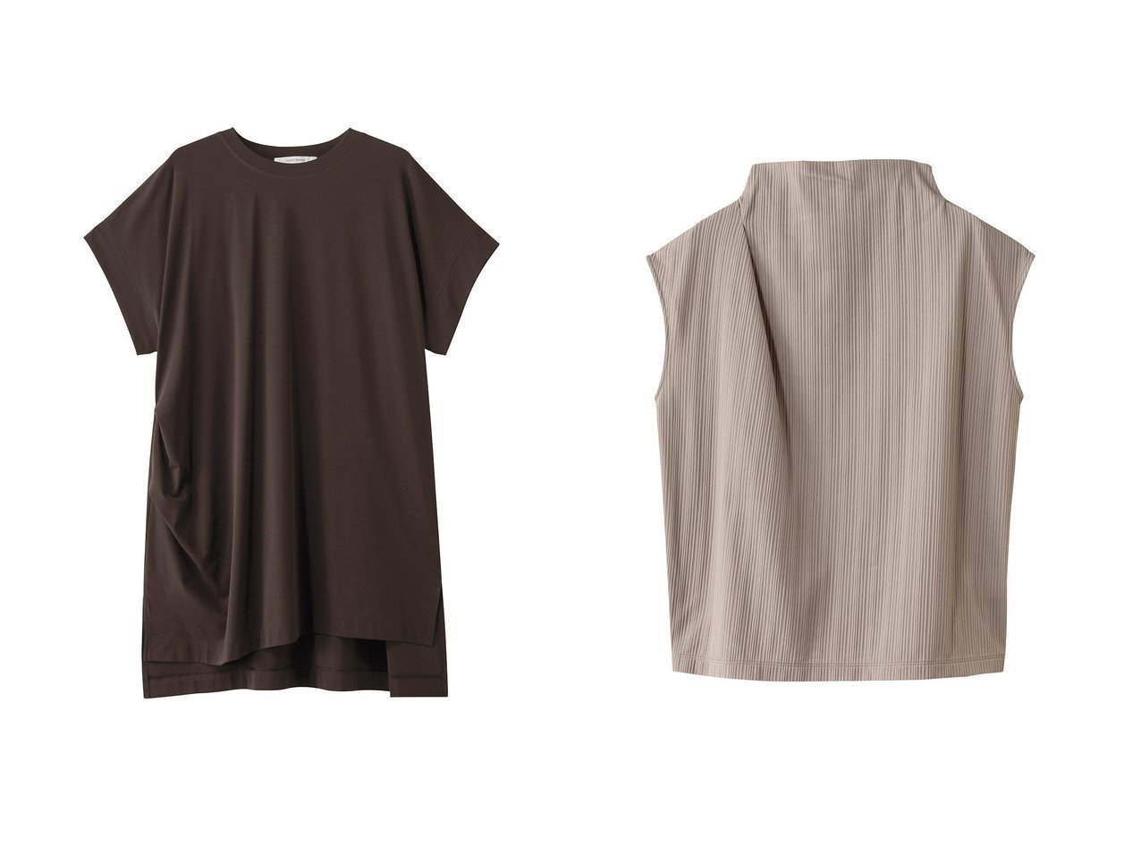 【PLAIN PEOPLE/プレインピープル】のJSリップルデザインカットソー&ハイツイストフライスチュニック丈トップス トップス、カットソー おすすめ人気トレンドファッション通販アイテム インテリア・キッズ・メンズ・レディースファッション・服の通販 founy(ファニー) 　ファッション　Fashion　レディースファッション　WOMEN　トップス・カットソー　Tops/Tshirt　シャツ/ブラウス　Shirts/Blouses　ロング / Tシャツ　T-Shirts　カットソー　Cut and Sewn　おすすめ　Recommend　ショート　Short　シンプル　Simple　スリーブ　Sleeve　バランス　Balance　ヘムライン　Hemline　ベーシック　Basic　エレガント 上品　Elegant　今季　This Season　NEW・新作・新着・新入荷　New Arrivals　ブラウン系　Brown　ブラック系　Black　|ID:crp329100000216964