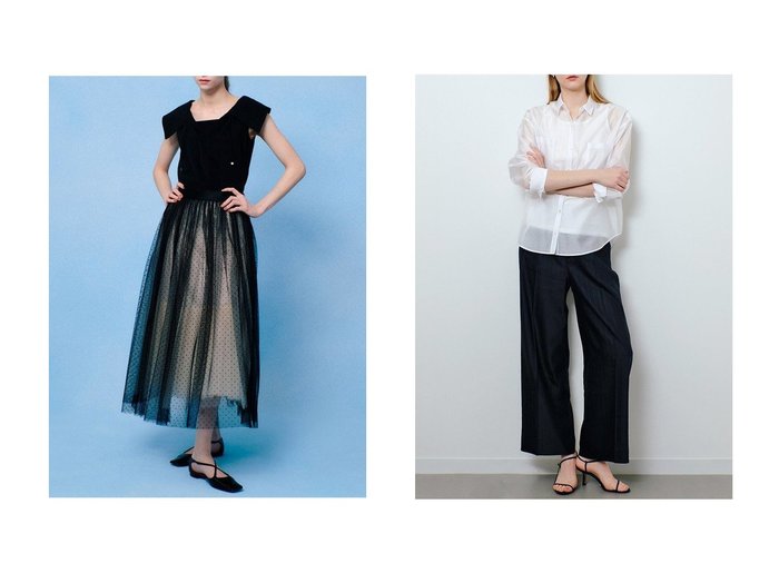【allureville/アルアバイル】の【LOULOU WILLOUGHBY】ドットチュールスカート&NALYAストレッチパンツ おすすめ人気トレンドファッション通販アイテム 人気、トレンドファッション・服の通販 founy(ファニー) 　ファッション　Fashion　レディースファッション　WOMEN　スカート　Skirt　ロングスカート　Long Skirt　パンツ　Pants　スタンダード　Standard　チュール　Tulle　ドット　Dot　ロング　Long　NEW・新作・新着・新入荷　New Arrivals　無地　Plain Color　おすすめ　Recommend　イタリア　Italy　ストレッチ　Stretch　セットアップ　Set Up　ポケット　Pocket　マニッシュ　Mannish　|ID:crp329100000216971