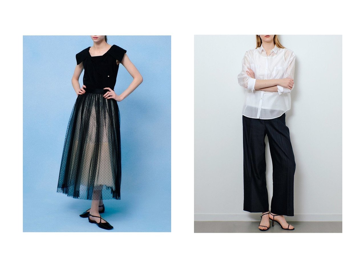 【allureville/アルアバイル】の【LOULOU WILLOUGHBY】ドットチュールスカート&NALYAストレッチパンツ おすすめ人気トレンドファッション通販アイテム インテリア・キッズ・メンズ・レディースファッション・服の通販 founy(ファニー) 　ファッション　Fashion　レディースファッション　WOMEN　スカート　Skirt　ロングスカート　Long Skirt　パンツ　Pants　スタンダード　Standard　チュール　Tulle　ドット　Dot　ロング　Long　NEW・新作・新着・新入荷　New Arrivals　無地　Plain Color　おすすめ　Recommend　イタリア　Italy　ストレッチ　Stretch　セットアップ　Set Up　ポケット　Pocket　マニッシュ　Mannish　ホワイト系　White　ブラック系　Black　ブルー系　Blue　|ID:crp329100000216971