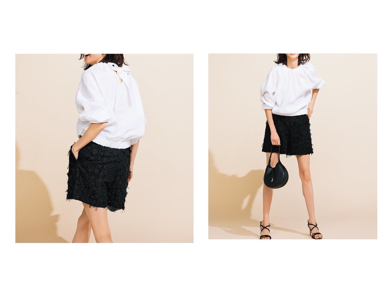 【DoCLASSE/ドゥクラッセ】のフレンチリネン・バックリボンブラウス&フラワージャカード・ハーフパンツ 【通販サイトで人気ランキング上位、おすすめ!レディースファッション通販 / Popular clothes】  おすすめ人気トレンドファッション通販アイテム インテリア・キッズ・メンズ・レディースファッション・服の通販 founy(ファニー) 　ファッション　Fashion　レディースファッション　WOMEN　トップス・カットソー　Tops/Tshirt　シャツ/ブラウス　Shirts/Blouses　パンツ　Pants　ハーフ / ショートパンツ　Short Pants　NEW・新作・新着・新入荷　New Arrivals　ギャザー　Gather　シンプル　Simple　フレンチ　French　リネン　Linen　リボン　Ribbon　ジャカード　Jacquard　セットアップ　Set Up　ドレス　Dress　ハーフ　Half　パーティ　Party　ミックス　Mix　夏　Summer　ホワイト系　White　ブラック系　Black　|ID:crp329100000217008