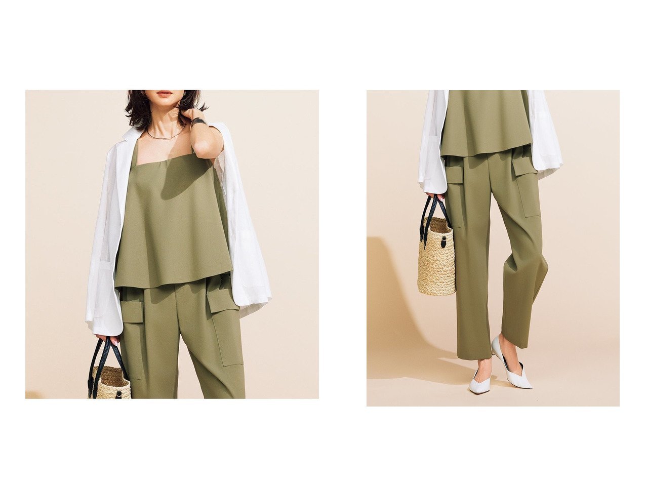 【DoCLASSE/ドゥクラッセ】のコットンダブルクロス・タックカーゴパンツ&コットンダブルクロス・フレアビスチェ 【通販サイトで人気ランキング上位、おすすめ!レディースファッション通販 / Popular clothes】  おすすめ人気トレンドファッション通販アイテム インテリア・キッズ・メンズ・レディースファッション・服の通販 founy(ファニー) 　ファッション　Fashion　レディースファッション　WOMEN　ワンピース　Dress　セットアップ　Setup　パンツ　Pants　NEW・新作・新着・新入荷　New Arrivals　カーゴパンツ　Cargo Pants　ジャケット　Jacket　セットアップ　Set Up　タンク　Tank　ダブル　Double　ビスチェ　Bustier　エレガント 上品　Elegant　夏　Summer　グリーン系　Green　ブラック系　Black　|ID:crp329100000217009