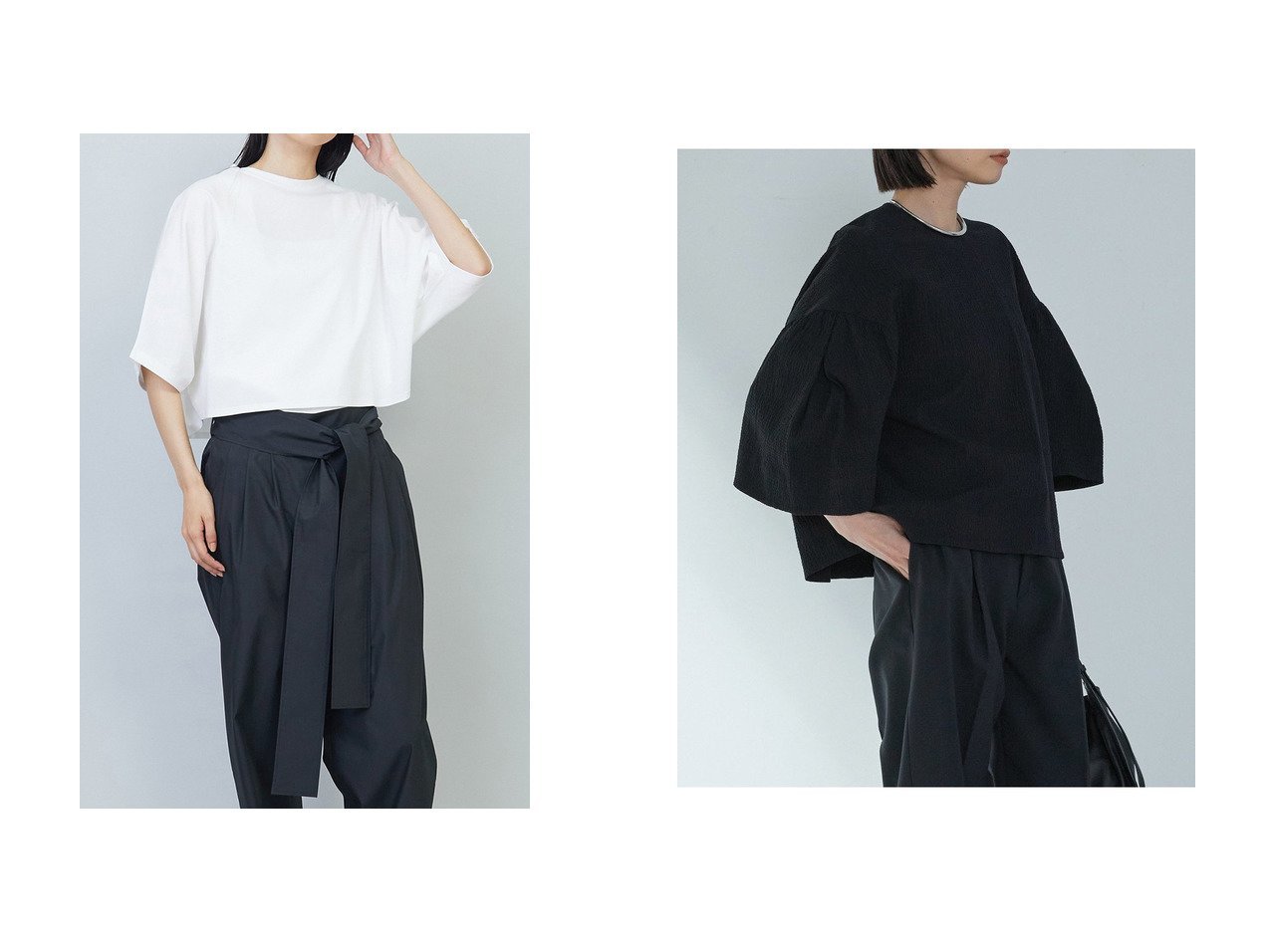 【1er Arrondissement/プルミエ アロンディスモン】のハイゲージポンチクロップドTシャツ&コットンサッカーランタンブラウス おすすめ人気トレンドファッション通販アイテム インテリア・キッズ・メンズ・レディースファッション・服の通販 founy(ファニー) 　ファッション　Fashion　レディースファッション　WOMEN　トップス・カットソー　Tops/Tshirt　シャツ/ブラウス　Shirts/Blouses　ロング / Tシャツ　T-Shirts　カットソー　Cut and Sewn　カットソー　Cut And Sew　クロップド　Cropped　ショート　Short　シルケット　Mercerization　ジャージー　Jersey　スリーブ　Sleeve　トレンド　Trend　NEW・新作・新着・新入荷　New Arrivals　ホワイト系　White　ブラウン系　Brown　ブラック系　Black　|ID:crp329100000217050