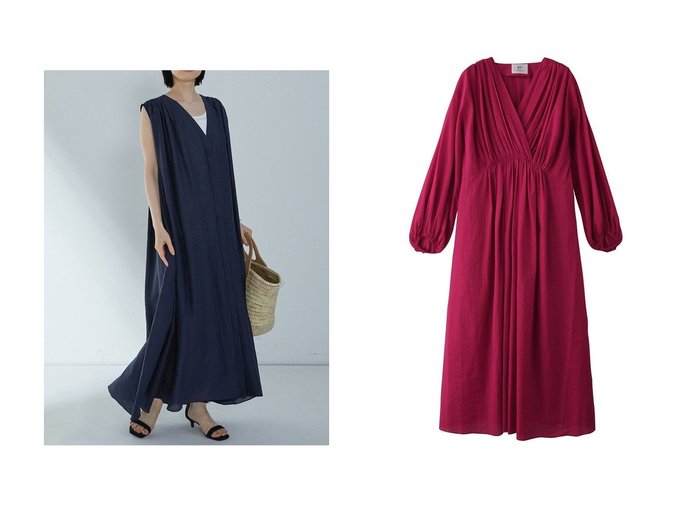 【1er Arrondissement/プルミエ アロンディスモン】のアセテートシアーリネンワンピース&カシュクールワンピース ワンピース、ドレス おすすめ人気トレンドファッション通販アイテム 人気、トレンドファッション・服の通販 founy(ファニー) 　ファッション　Fashion　レディースファッション　WOMEN　ワンピース　Dress　チュニック　Tunic　ギャザー　Gather　サマー　Summer　シアー　Sheer　チュニック　Tunic　ノースリーブ　No Sleeve　リネン　Linen　ロング　Long　エレガント 上品　Elegant　NEW・新作・新着・新入荷　New Arrivals　|ID:crp329100000217073