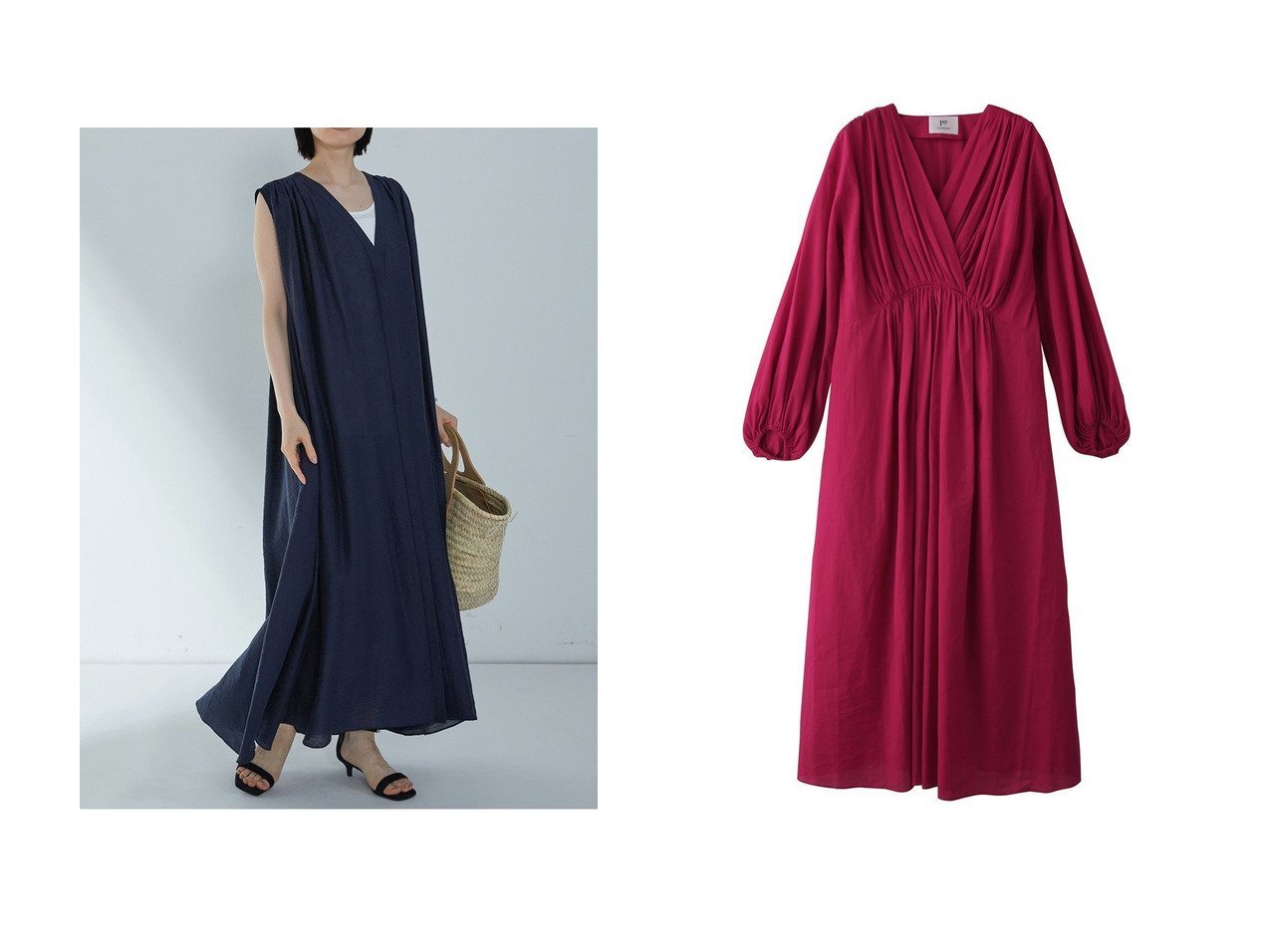 【1er Arrondissement/プルミエ アロンディスモン】のアセテートシアーリネンワンピース&カシュクールワンピース ワンピース、ドレス おすすめ人気トレンドファッション通販アイテム インテリア・キッズ・メンズ・レディースファッション・服の通販 founy(ファニー) 　ファッション　Fashion　レディースファッション　WOMEN　ワンピース　Dress　チュニック　Tunic　ギャザー　Gather　サマー　Summer　シアー　Sheer　チュニック　Tunic　ノースリーブ　No Sleeve　リネン　Linen　ロング　Long　エレガント 上品　Elegant　NEW・新作・新着・新入荷　New Arrivals　ブルー系　Blue　ブラウン系　Brown　レッド系　Red　ブラック系　Black　|ID:crp329100000217073