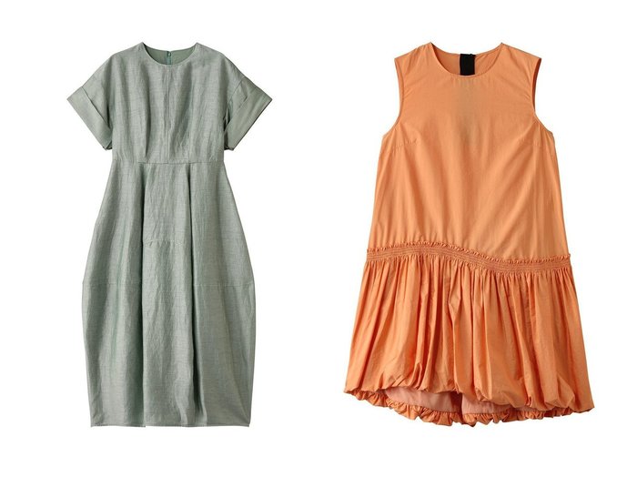 【LANVIN en Bleu/ランバン オン ブルー】のライトタフタチュニックワンピース&リネンカールマイヤーワンピース ワンピース、ドレス おすすめ人気トレンドファッション通販アイテム 人気、トレンドファッション・服の通販 founy(ファニー) 　ファッション　Fashion　レディースファッション　WOMEN　ワンピース　Dress　チュニック　Tunic　サマー　Summer　チュニック　Tunic　フェミニン　Feminine　フォルム　Form　リネン　Linen　ロング　Long　NEW・新作・新着・新入荷　New Arrivals　アシンメトリー　Asymmetry　エアリー　Airy　ギャザー　Gather　タフタ　Taffeta　夏　Summer　軽量　Lightweight　|ID:crp329100000217074