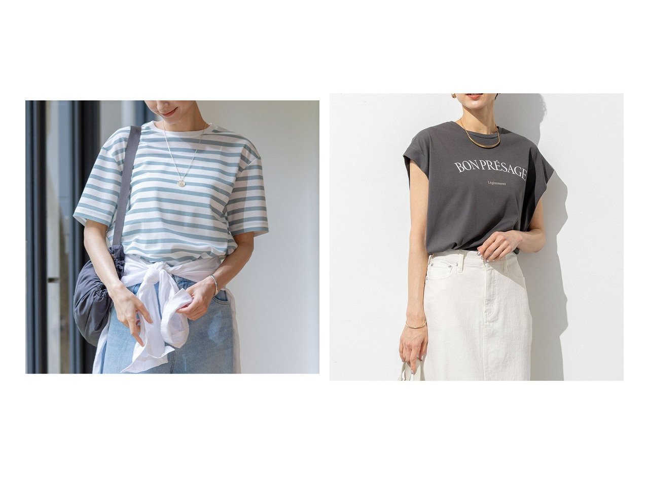 【NIJYUSANKU/23区】の【/洗える】シアーフライスボーダー Tシャツ&【/接触冷感/洗える】BON-PRESAGE ロゴ フレンチスリーブ Tシャツ おすすめ人気トレンドファッション通販アイテム インテリア・キッズ・メンズ・レディースファッション・服の通販 founy(ファニー) 　ファッション　Fashion　レディースファッション　WOMEN　トップス・カットソー　Tops/Tshirt　シャツ/ブラウス　Shirts/Blouses　ロング / Tシャツ　T-Shirts　カットソー　Cut and Sewn　インナー　Inner　春　Spring　洗える　Washable　カットソー　Cut And Sew　キャミソール　Camisole　シアー　Sheer　タンク　Tank　デコルテ　Decolletage　パターン　Pattern　ベーシック　Basic　ボーダー　Border　S/S・春夏　Ss・Spring/Summer　NEW・新作・新着・新入荷　New Arrivals　夏　Summer　2025年　2025　2025春夏・S/S　Ss,Spring/Summer,2025　ブラック系　Black　イエロー系　Yellow　グレー系　Gray　ホワイト系　White　|ID:crp329100000217114