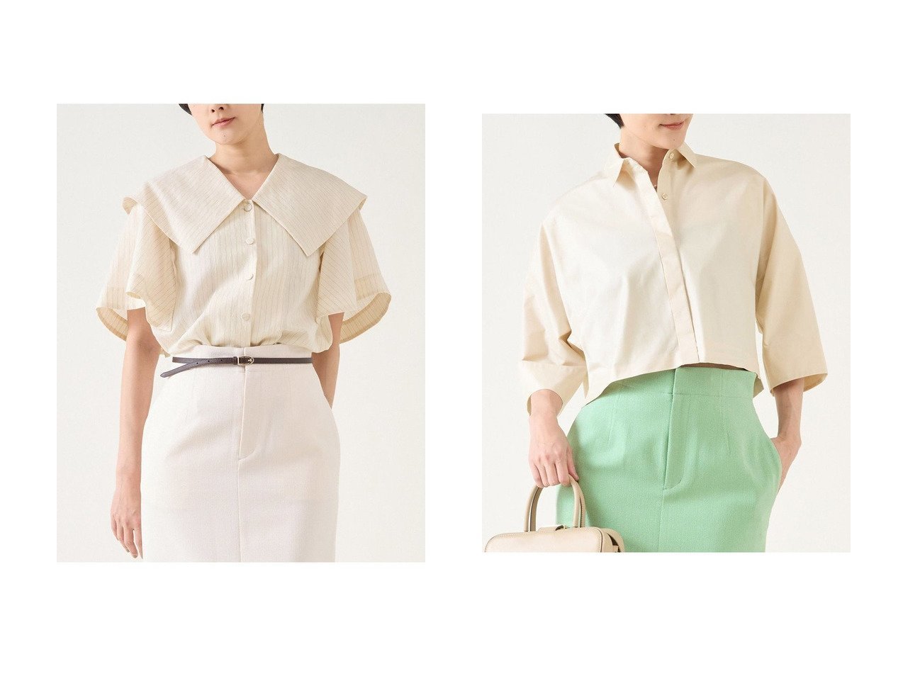 【martinique/マルティニーク】のナチュラルデシンブラウス&クロップドシャツ(セットアップ可) トップス、カットソー おすすめ人気トレンドファッション通販アイテム インテリア・キッズ・メンズ・レディースファッション・服の通販 founy(ファニー) 　ファッション　Fashion　レディースファッション　WOMEN　トップス・カットソー　Tops/Tshirt　シャツ/ブラウス　Shirts/Blouses　とろみ　Thickness　クラシック　Classic　ショート　Short　シルク　Silk　ストライプ　Stripe　スリット　Slit　スリーブ　Sleeve　エレガント 上品　Elegant　NEW・新作・新着・新入荷　New Arrivals　ブラック系　Black　ベージュ系　Beige　ホワイト系　White　グリーン系　Green　ブルー系　Blue　|ID:crp329100000217139