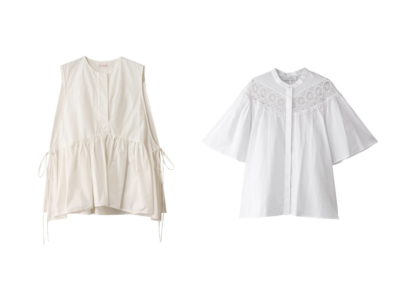 【heliopole/エリオポール】の【PROTAGONISTA】スリーブレスフレアトップ&【normment】COTTON LACE ブラウス トップス、カットソー おすすめ人気トレンドファッション通販アイテム インテリア・キッズ・メンズ・レディースファッション・服の通販 founy(ファニー) 　ファッション　Fashion　レディースファッション　WOMEN　トップス・カットソー　Tops/Tshirt　キャミソール / ノースリーブ　No Sleeves　シャツ/ブラウス　Shirts/Blouses　インナー　Inner　ノースリーブ　No Sleeve　フレア　Flare　フロント　Front　NEW・新作・新着・新入荷　New Arrivals　ホワイト系　White　ブラック系　Black　|ID:crp329100000217167
