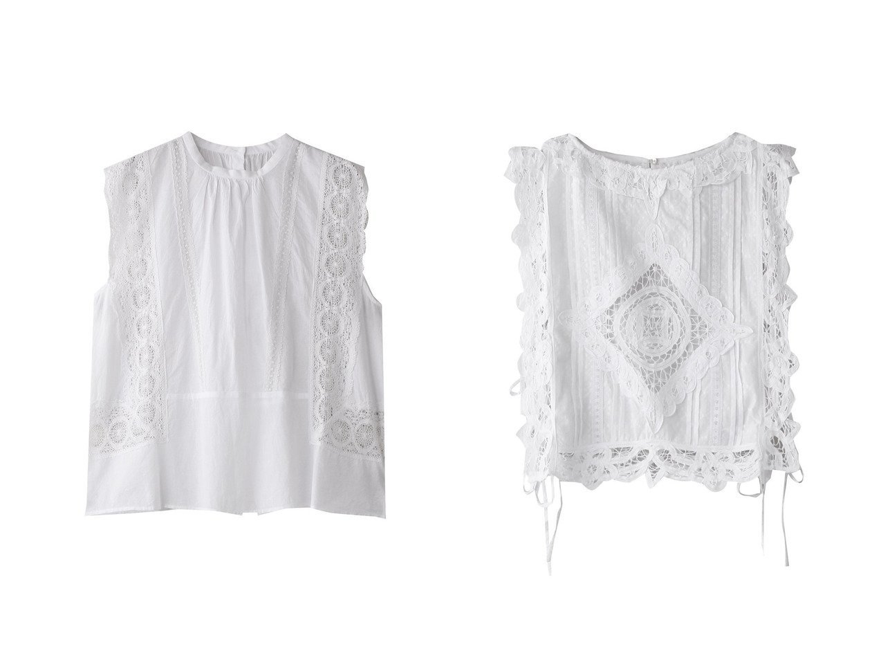 【heliopole/エリオポール】の【normment】COTTON MANNY LACE ノースリーブ&【SARA MALLIKA】COTTON BATTEN LACE RBN トップ トップス、カットソー おすすめ人気トレンドファッション通販アイテム インテリア・キッズ・メンズ・レディースファッション・服の通販 founy(ファニー) 　ファッション　Fashion　レディースファッション　WOMEN　トップス・カットソー　Tops/Tshirt　キャミソール / ノースリーブ　No Sleeves　シャツ/ブラウス　Shirts/Blouses　おすすめ　Recommend　デニム　Denim　ノースリーブ　No Sleeve　フェミニン　Feminine　フレア　Flare　ボックス　Box　ボトム　Bottom　モノトーン　Monotone　レース　Race　NEW・新作・新着・新入荷　New Arrivals　無地　Plain Color　シンプル　Simple　リボン　Ribbon　今季　This Season　ホワイト系　White　ブラック系　Black　|ID:crp329100000217168
