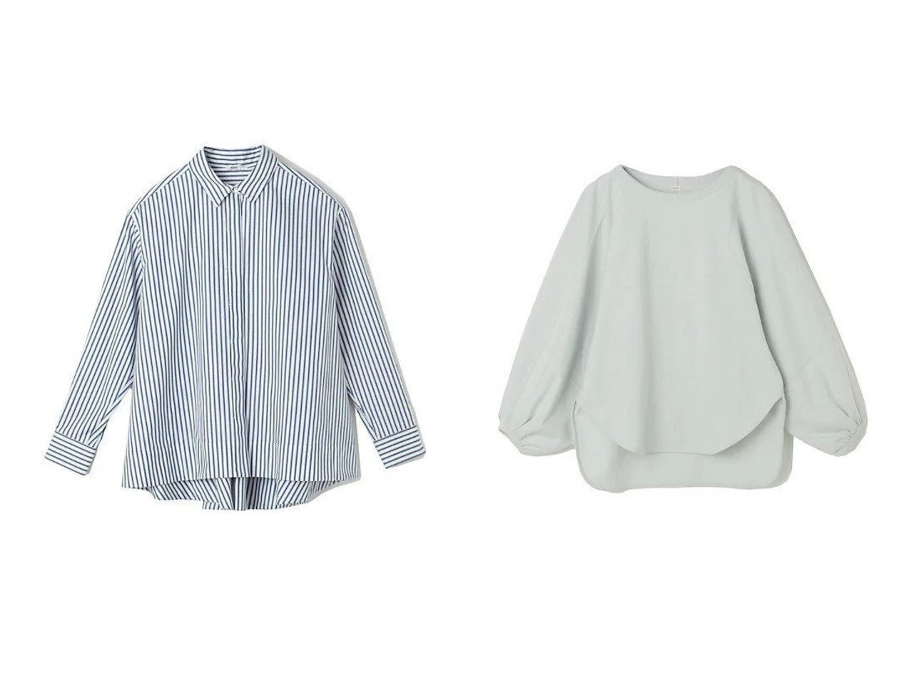 【eclat/エクラ】のビッグスリーブプルオーバー&【別注】バックフレアシャツ トップス、カットソー おすすめ人気トレンドファッション通販アイテム インテリア・キッズ・メンズ・レディースファッション・服の通販 founy(ファニー) 　ファッション　Fashion　レディースファッション　WOMEN　トップス・カットソー　Tops/Tshirt　プルオーバー　Pullover　シャツ/ブラウス　Shirts/Blouses　バッグ　Bag　エレガント 上品　Elegant　シンプル　Simple　フォルム　Form　ボトム　Bottom　別注　Special Order　洗える　Washable　グレー系　Gray　ブルー系　Blue　ホワイト系　White　|ID:crp329100000217200