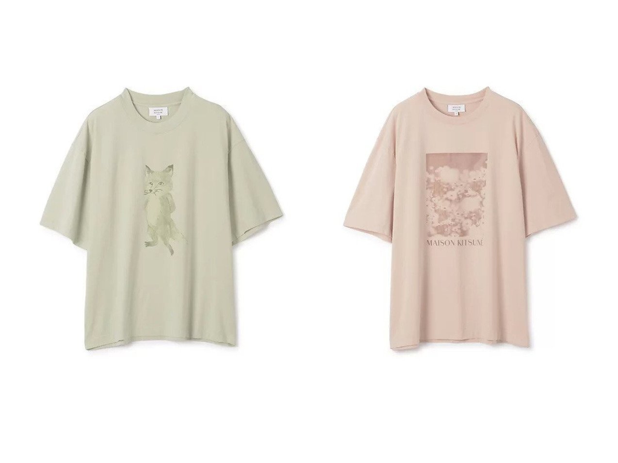 【MAISON KITSUNE/メゾン キツネ】のLADY FOX BOXY TEE-SHIRT&DAISY FIELD OVERSIZE TEE-SHIRT トップス、カットソー おすすめ人気トレンドファッション通販アイテム インテリア・キッズ・メンズ・レディースファッション・服の通販 founy(ファニー) 　ファッション　Fashion　レディースファッション　WOMEN　トップス・カットソー　Tops/Tshirt　シャツ/ブラウス　Shirts/Blouses　2025年　2025　2025春夏・S/S　Ss,Spring/Summer,2025　フロント　Front　洗える　Washable　グリーン系　Green　|ID:crp329100000217201