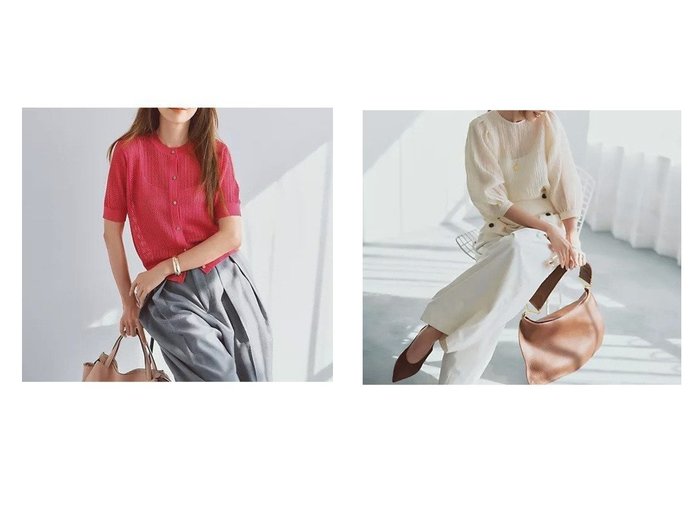 【M7days/エムセブンデイズ】のふわ袖シボブラウス&5分袖メッシュカーディガン トップス、カットソー おすすめ人気トレンドファッション通販アイテム 人気、トレンドファッション・服の通販 founy(ファニー) ファッション Fashion レディースファッション WOMEN トップス・カットソー Tops/Tshirt カーディガン Cardigans シャツ/ブラウス Shirts/Blouses アイレット Eyelet カーディガン Cardigan コンパクト Compact シンプル Simple ボトム Bottom メタル Metal メッシュ Mesh 夏 Summer 春 Spring 洗える Washable |ID:crp329100000217202