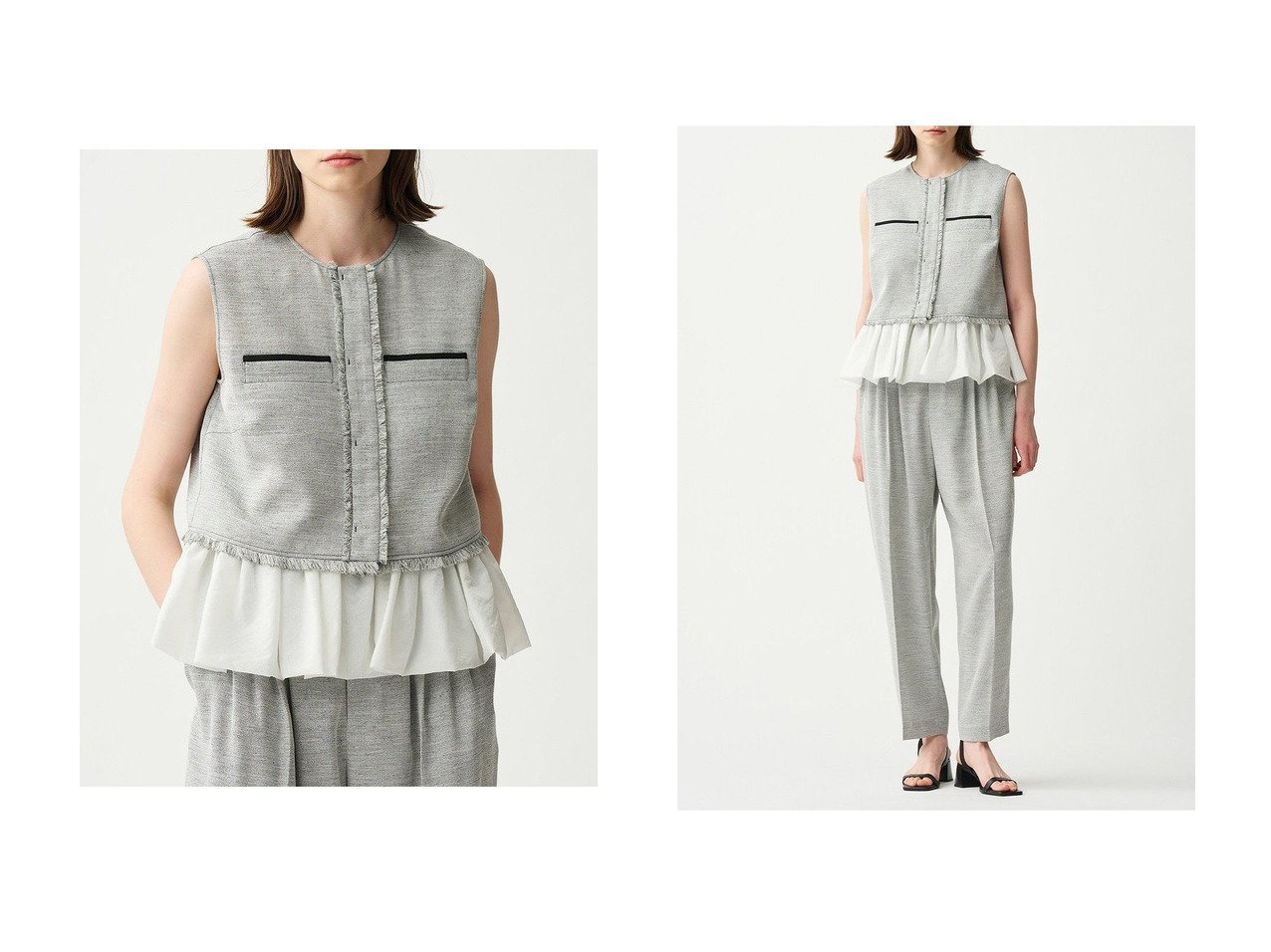【uncrave/アンクレイヴ】のリネンライクツイル ジレブラウス コート、ジャケット おすすめ人気トレンドファッション通販アイテム インテリア・キッズ・メンズ・レディースファッション・服の通販 founy(ファニー) 　ファッション　Fashion　レディースファッション　WOMEN　アウター　Coat Outerwear　トップス・カットソー　Tops/Tshirt　キャミソール / ノースリーブ　No Sleeves　シャツ/ブラウス　Shirts/Blouses　ベスト/ジレ　Gilets/Vests　おすすめ　Recommend　コンパクト　Compact　シャンブレー　Chambray　セットアップ　Set Up　ツイード　Tweed　ノースリーブ　No Sleeve　バランス　Balance　ポケット　Pocket　ランダム　Random　リアル　Real　夏　Summer　NEW・新作・新着・新入荷　New Arrivals　ブルー系　Blue　グレー系　Gray　|ID:crp329100000217232