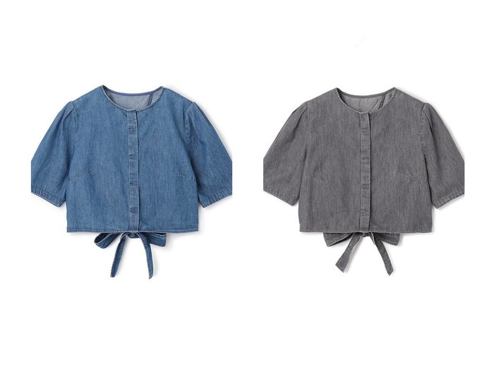 【uncrave/アンクレイヴ】のライトデニム パフスリーブブラウス トップス、カットソー おすすめ人気トレンドファッション通販アイテム 人気、トレンドファッション・服の通販 founy(ファニー) 　ファッション　Fashion　レディースファッション　WOMEN　トップス・カットソー　Tops/Tshirt　シャツ/ブラウス　Shirts/Blouses　コンパクト　Compact　ショート　Short　ストーン　Stone　スリーブ　Sleeve　セットアップ　Set Up　デニム　Denim　リボン　Ribbon　ワイド　Wide　NEW・新作・新着・新入荷　New Arrivals　|ID:crp329100000217236