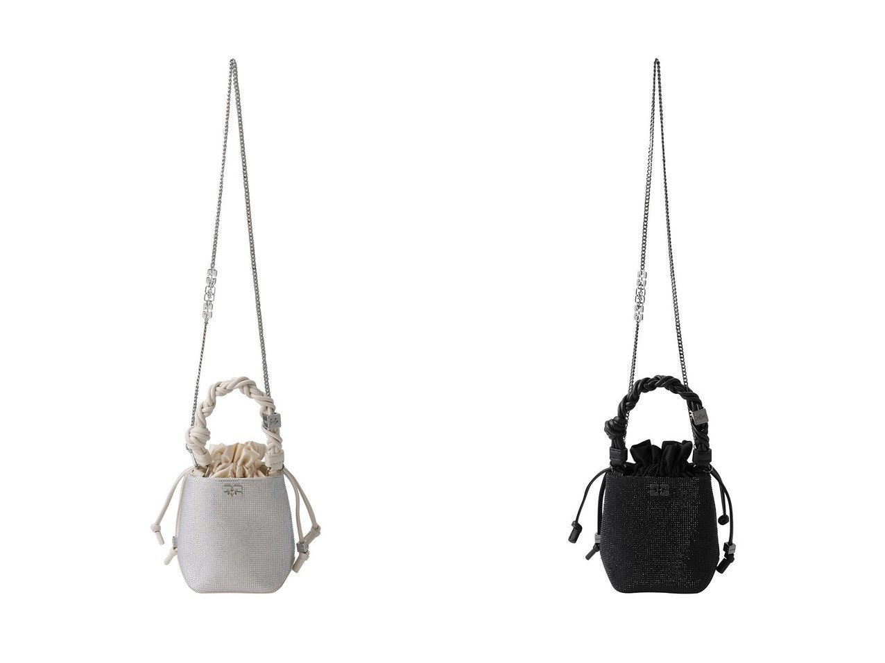 【GANNI/ガニー】のGanni Bou Bucket Mini Strass バッグ バッグ・鞄 おすすめ人気トレンドファッション通販アイテム インテリア・キッズ・メンズ・レディースファッション・服の通販 founy(ファニー) 　ファッション　Fashion　レディースファッション　WOMEN　バッグ　Bag　シルバー　Silver　チェーン　Chain　ハンドバッグ　Handbag　NEW・新作・新着・新入荷　New Arrivals　ホワイト系　White　ブラック系　Black　|ID:crp329100000217245