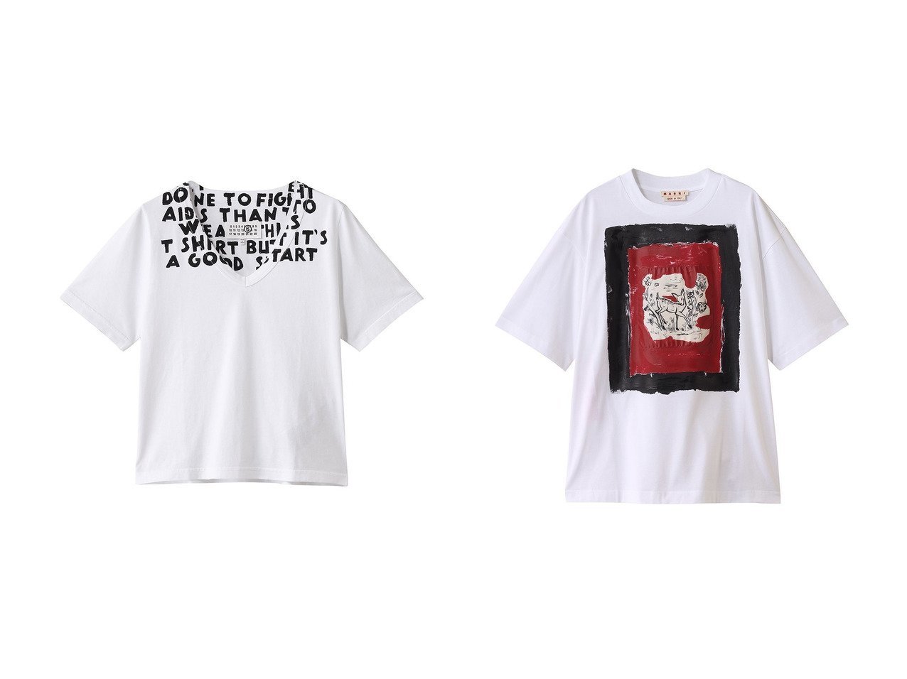 【MM6 Maison Martin Margiela/エムエム6 メゾン マルタン マルジェラ】のVネック プリントTシャツ&【MARNI/マルニ】のバンビプリントTシャツ トップス、カットソー おすすめ人気トレンドファッション通販アイテム インテリア・キッズ・メンズ・レディースファッション・服の通販 founy(ファニー) 　ファッション　Fashion　レディースファッション　WOMEN　トップス・カットソー　Tops/Tshirt　シャツ/ブラウス　Shirts/Blouses　ロング / Tシャツ　T-Shirts　カットソー　Cut and Sewn　Vネック　V-Neck　グラフィック　Graphic　コンパクト　Compact　サマー　Summer　ショート　Short　スタイリッシュ　Stylish　スリーブ　Sleeve　ハーフ　Half　プリント　Print　NEW・新作・新着・新入荷　New Arrivals　ホワイト系　White　|ID:crp329100000217289