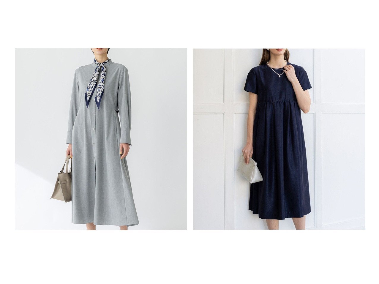 【NIJYUSANKU/23区】の【APPLAUDIR】トリアセシャンタン ドレス&【洗える】ライトクロス ワンピース おすすめ人気トレンドファッション通販アイテム インテリア・キッズ・メンズ・レディースファッション・服の通販 founy(ファニー) 　ファッション　Fashion　レディースファッション　WOMEN　ワンピース　Dress　シャツワンピース　Shirt Dresses　ドレス　Party Dresses　春　Spring　洗える　Washable　カットソー　Cut And Sew　コクーン　Cocoon　シンプル　Simple　ジャケット　Jacket　ジャージー　Jersey　ストレッチ　Stretch　セットアップ　Set Up　ツイル　Twill　ドレープ　Drape　フレア　Flare　ワイド　Wide　S/S・春夏　Ss・Spring/Summer　おすすめ　Recommend　夏　Summer　エレガント 上品　Elegant　ビジネス 仕事 通勤　Business　2025年　2025　2025春夏・S/S　Ss,Spring/Summer,2025　ブルー系　Blue　グレー系　Gray　|ID:crp329100000217317
