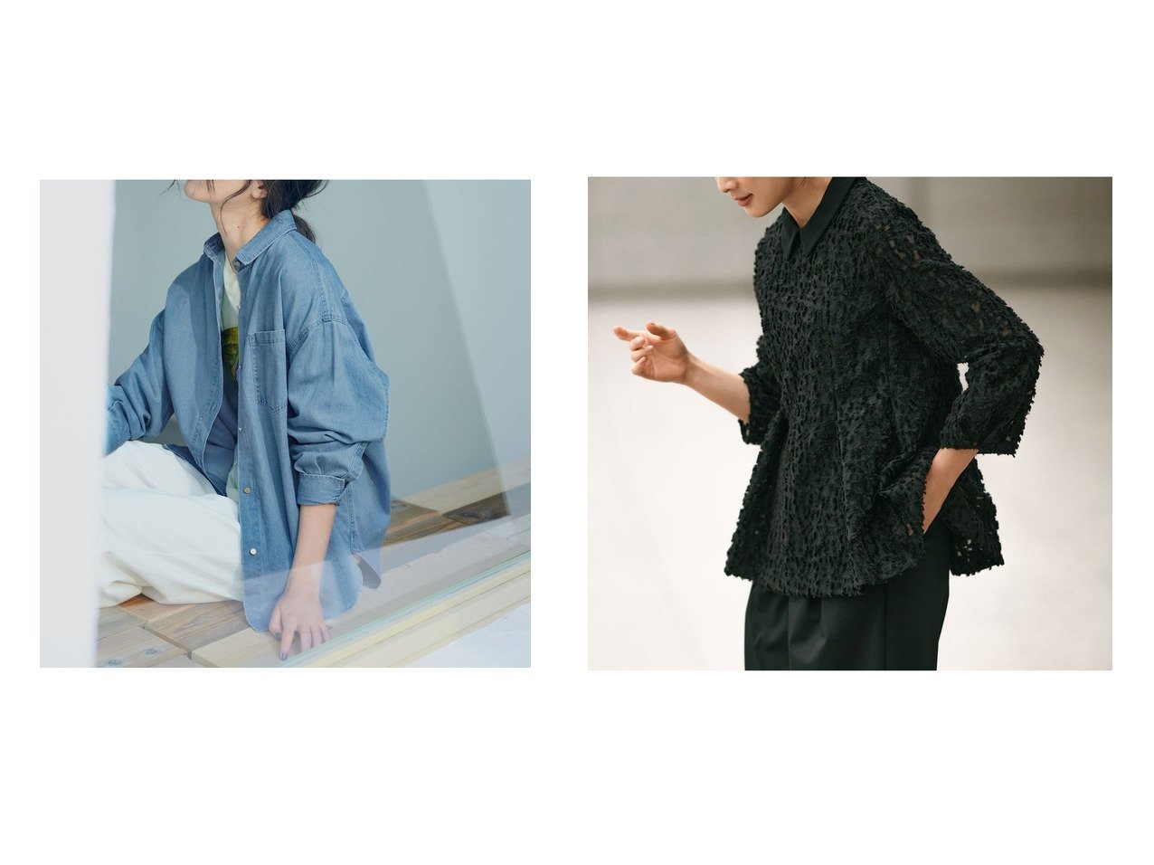 【NIJYUSANKU/23区】の【VERYコラボ】ボタニカル カットジャカード ブラウス&【洗える】ライトダンガリー 2WAY シャツ おすすめ人気トレンドファッション通販アイテム インテリア・キッズ・メンズ・レディースファッション・服の通販 founy(ファニー) 　ファッション　Fashion　レディースファッション　WOMEN　トップス・カットソー　Tops/Tshirt　シャツ/ブラウス　Shirts/Blouses　インディゴ　Indigo　春　Spring　洗える　Washable　クロップド　Cropped　スリーブ　Sleeve　ツイル　Twill　ビスチェ　Bustier　フレア　Flare　羽織　Haori　メタル　Metal　ワイド　Wide　S/S・春夏　Ss・Spring/Summer　再入荷　Restock/Back In Stock/Re Arrival　夏　Summer　2025年　2025　2025春夏・S/S　Ss,Spring/Summer,2025　ブラック系　Black　ブルー系　Blue　|ID:crp329100000217318