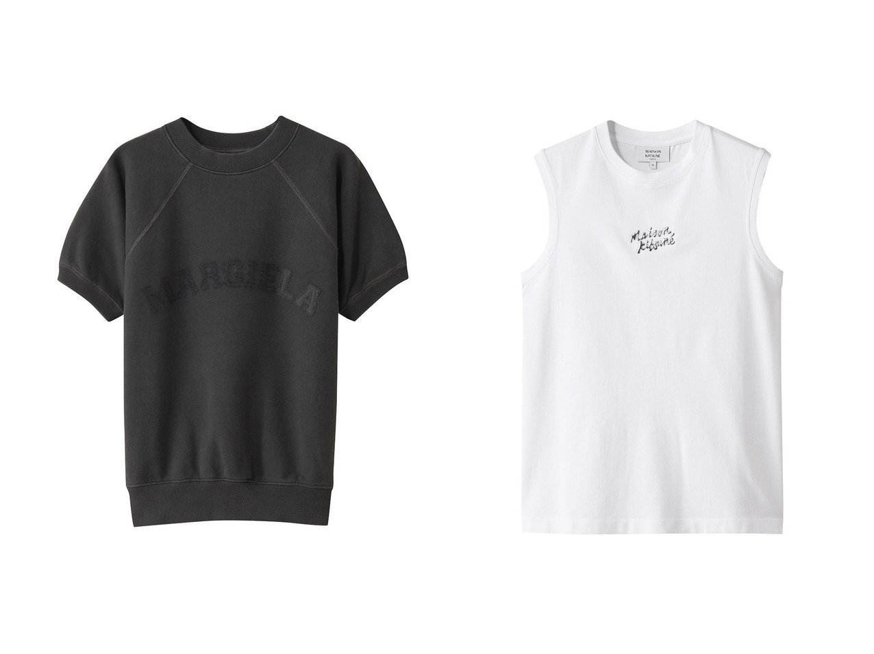 【MAISON KITSUNE/メゾン キツネ】のMETALLIC MAISON KITSUNE タンクトップ&【MAISON MARGIELA/メゾン マルジェラ】のハーフスリーブ スウェットシャツ トップス、カットソー おすすめ人気トレンドファッション通販アイテム インテリア・キッズ・メンズ・レディースファッション・服の通販 founy(ファニー) 　ファッション　Fashion　レディースファッション　WOMEN　トップス・カットソー　Tops/Tshirt　シャツ/ブラウス　Shirts/Blouses　パーカ　Sweats　ロング / Tシャツ　T-Shirts　スウェット　Sweat　カットソー　Cut and Sewn　キャミソール / ノースリーブ　No Sleeves　コンパクト　Compact　ショート　Short　スリーブ　Sleeve　ハーフ　Half　NEW・新作・新着・新入荷　New Arrivals　ブラック系　Black　ホワイト系　White　|ID:crp329100000217391