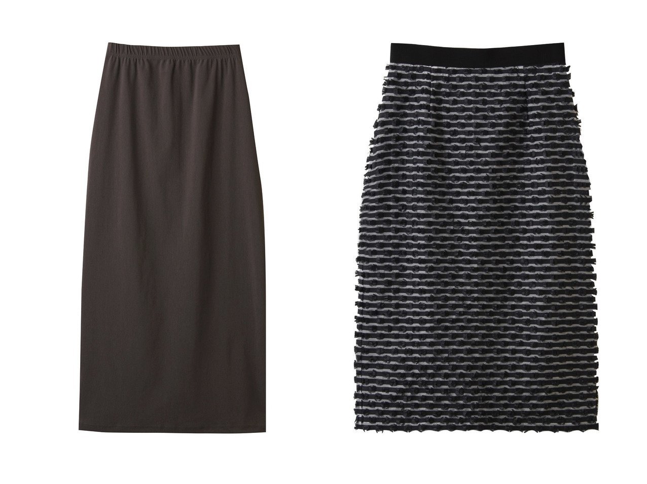 【DESIGN WORKS/デザイン ワークス】のボーダーカットJQスカート&【MIDIUMISOLID/ミディウミソリッド】のrib fit long SK.S スカート おすすめ人気トレンドファッション通販アイテム インテリア・キッズ・メンズ・レディースファッション・服の通販 founy(ファニー) 　ファッション　Fashion　レディースファッション　WOMEN　スカート　Skirt　ロングスカート　Long Skirt　ストレッチ　Stretch　ストレート　Straight　スリット　Slit　ロング　Long　定番　Standard　NEW・新作・新着・新入荷　New Arrivals　グレー系　Gray　ブラック系　Black　|ID:crp329100000217405