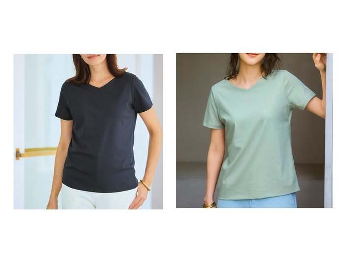 DoCLASSE 浅Vネック半袖スーピマコットンTシャツ、40代50代におすすめ通年使えるベーシックアイテム おすすめ人気トレンドファッション通販アイテム 人気、トレンドファッション・服の通販 founy(ファニー) 　ファッション　Fashion　レディースファッション　WOMEN　トップス・カットソー　Tops/Tshirt　シャツ/ブラウス　Shirts/Blouses　ロング / Tシャツ　T-Shirts　カットソー　Cut and Sewn　Vネック　V-Neck　インナー　Inner　カシミヤ　Cashmere　カットソー　Cut And Sew　シンプル　Simple　ジャケット　Jacket　ダブル　Double　デニム　Denim　定番　Standard　なめらか　Smooth　人気　Popularity　パール　Pearl　フロント　Front　ベーシック　Basic　半袖　Short Sleeve　NEW・新作・新着・新入荷　New Arrivals　おすすめ　Recommend　夏　Summer　ビジネス 仕事 通勤　Business　|ID:crp329100000217426
